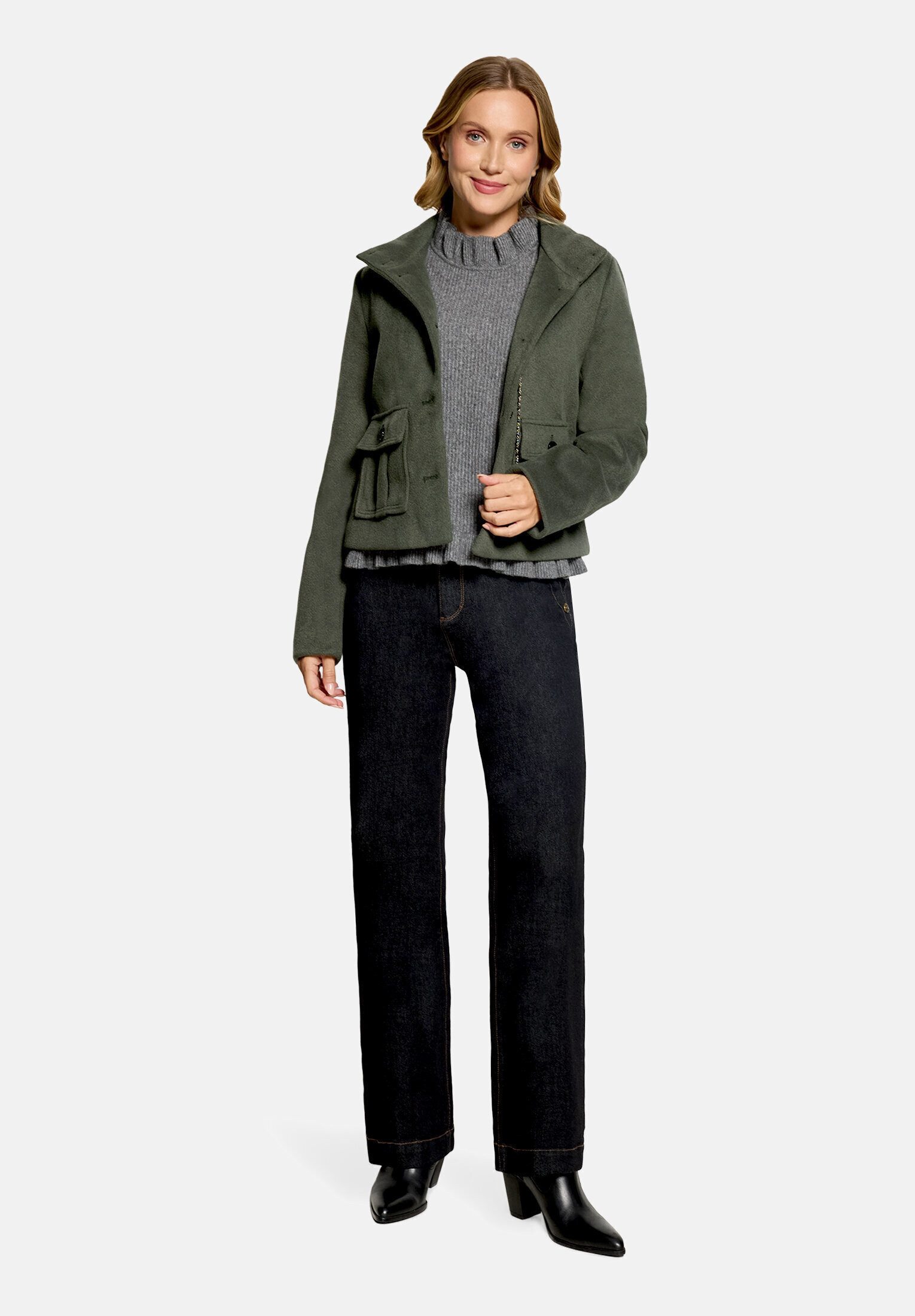 Cartoon Canvasjacke Damen mit aufgesetzten Taschen