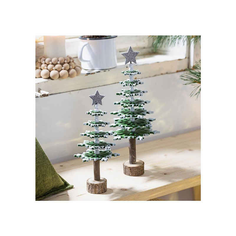 Home-trends24.de Dekofigur Tanne Rustikal 2x Weihnachten Stand Figur Tisch Baum Deko Winter Set