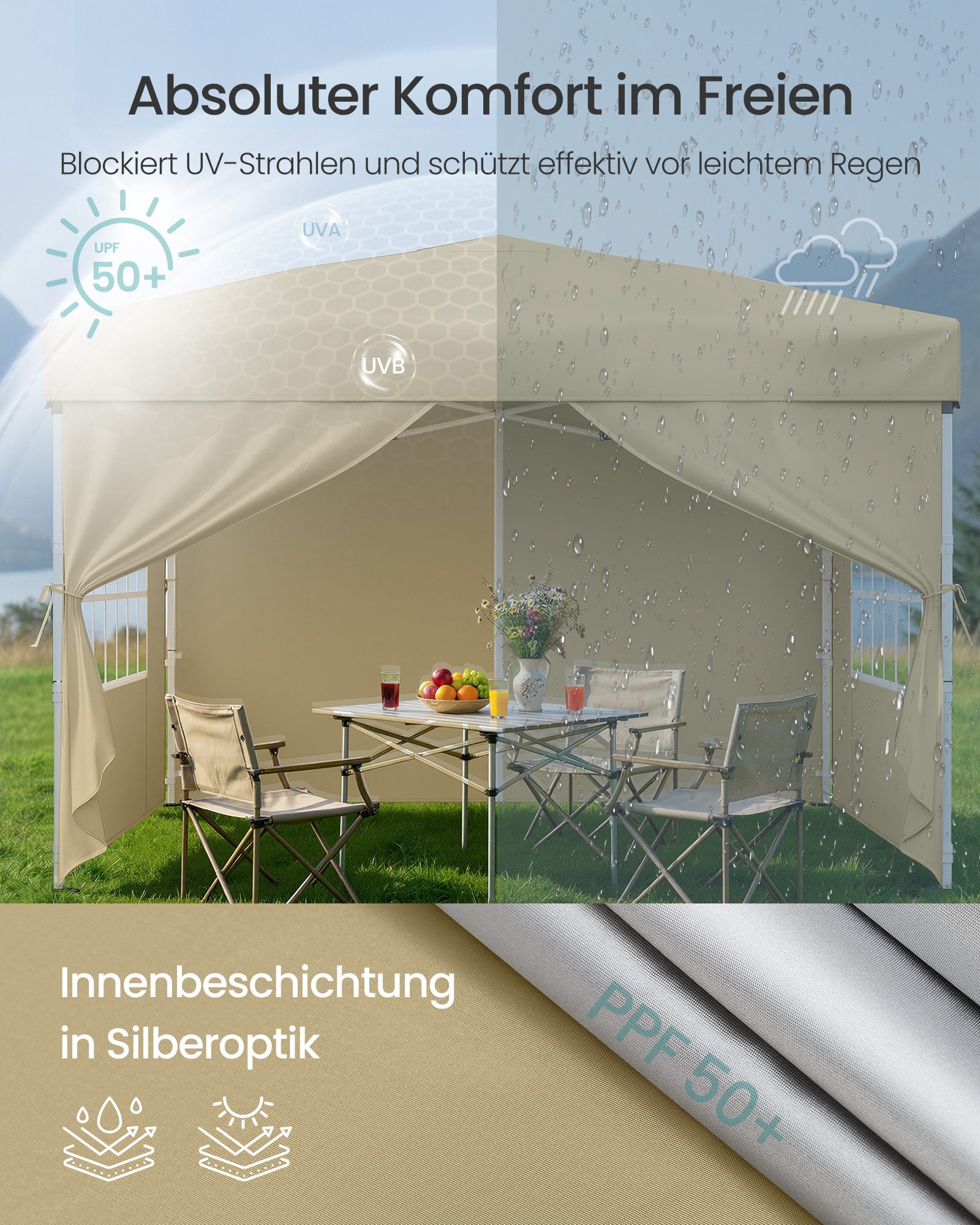 SONGMICS Pavillon 3m/6m x 3m Pavillon mit 4 Seitenteilen,für Garten, mit 4 Seitenteilen, Faltzelt Seitenwänden, stabil, tragbar, Hof, Markt, Sonnenschutz – Bild 4 von 5