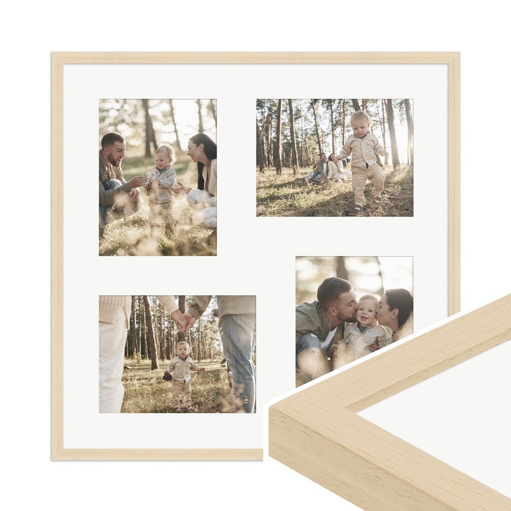 WANDStyle Galerierahmen G950 50x50 cm, für 4 Bilder, im Format 15x20 cm, aus Massivholz in der Farbe Natur