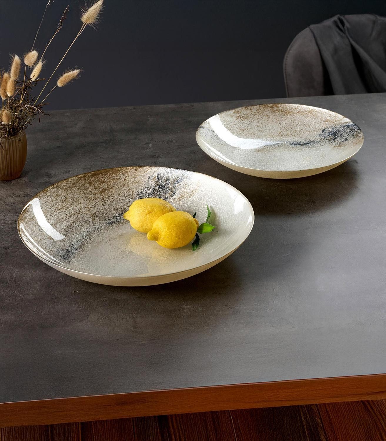 Ritzenhoff & Breker Schale Servierschale AREZZO, Ø 33 cm, Weiß, Braun, Grau, Steinzeug, (1-tlg), spülmaschinengeeignet