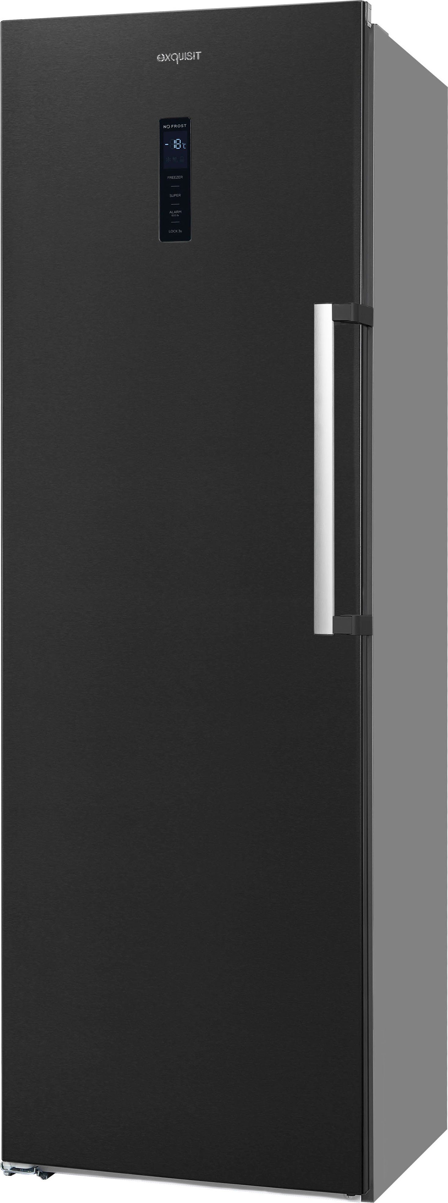 exquisit Gefrierschrank GS295-NF-H-040D, 185 cm hoch, 60 cm breit, 4*-Gefrierschrank NoFrost mit LED-Anzeige&Ice-Maker für schnelles Eis