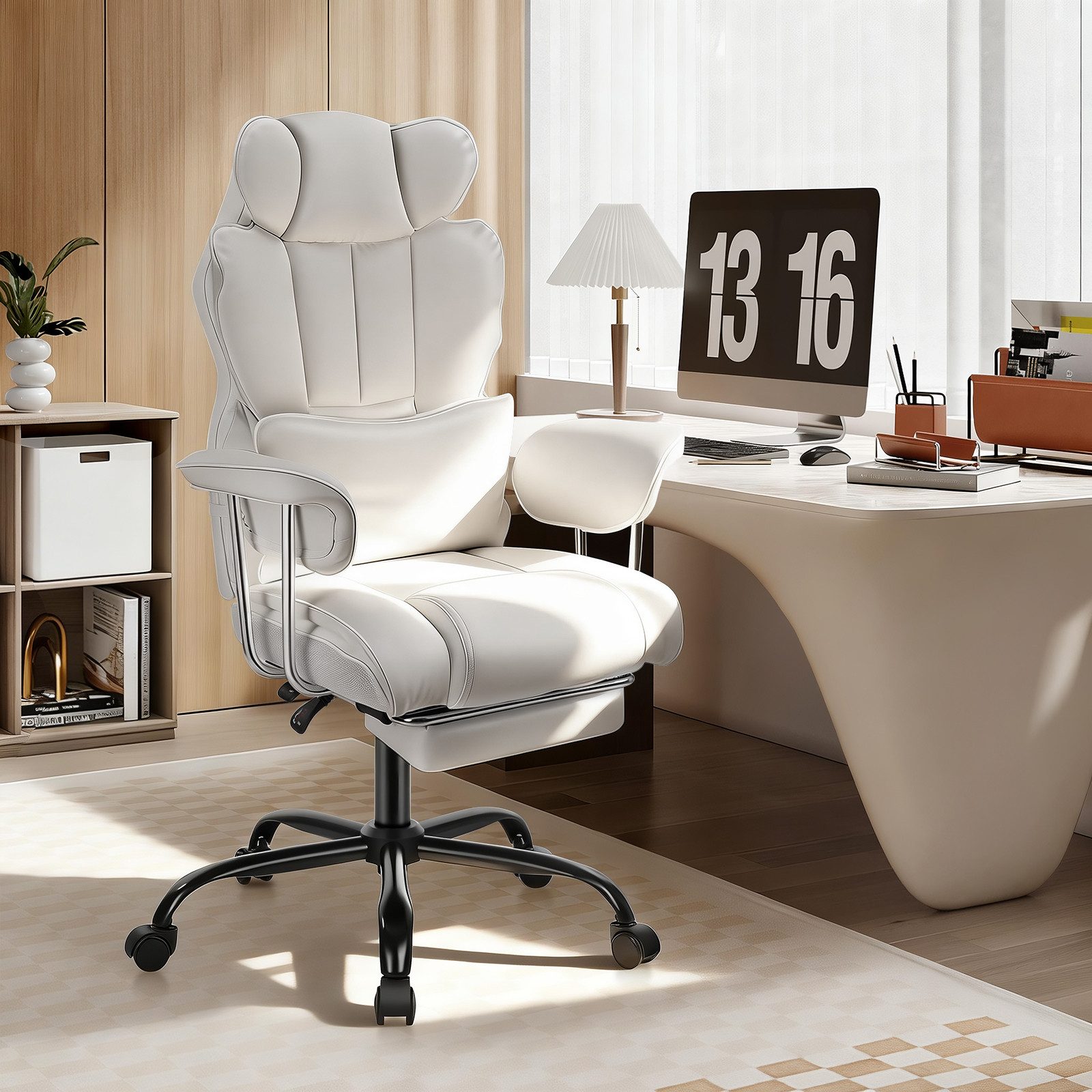 oyajia Chefsessel Ergonomischer Bürostuhl, Höhenverstellbar Schreibtischstuhl (Bürostuhl 200 kg mit Fußstütze und Lendenwirbelstütze), 135° neigbar, für Wohnzimmer, Büro
