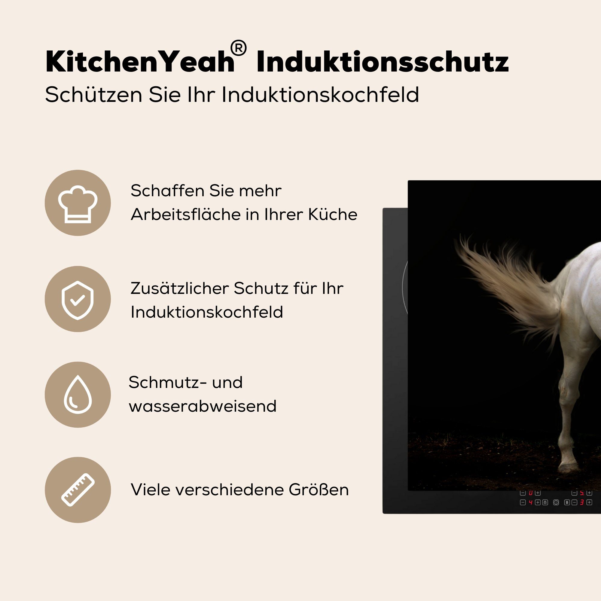 MuchoWow Pferde Schutz - Schwarz, tlg), (1 Ceranfeldabdeckung cm, Nutztiere Induktionskochfeld - 71x52 die Herdblende-/Abdeckplatte Vinyl, küche, für
