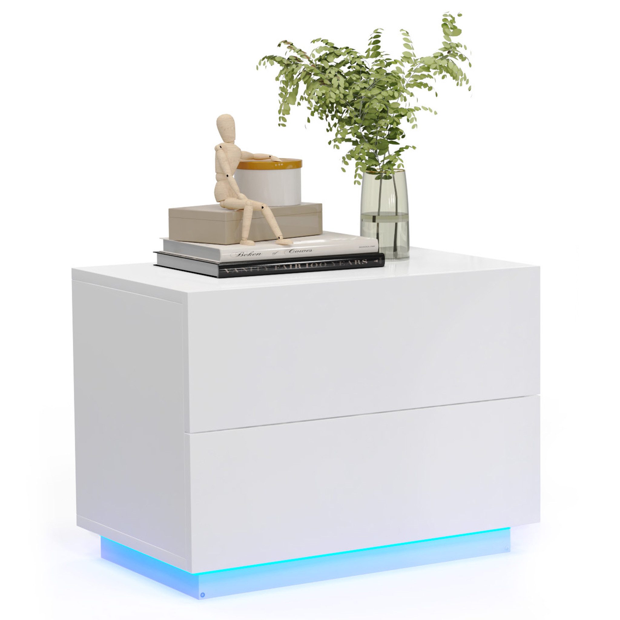 Mondeer Nachttisch LED Nachtkommode, Glänzend-Nachttisch mit USB-LED-Lampe, günstig online kaufen