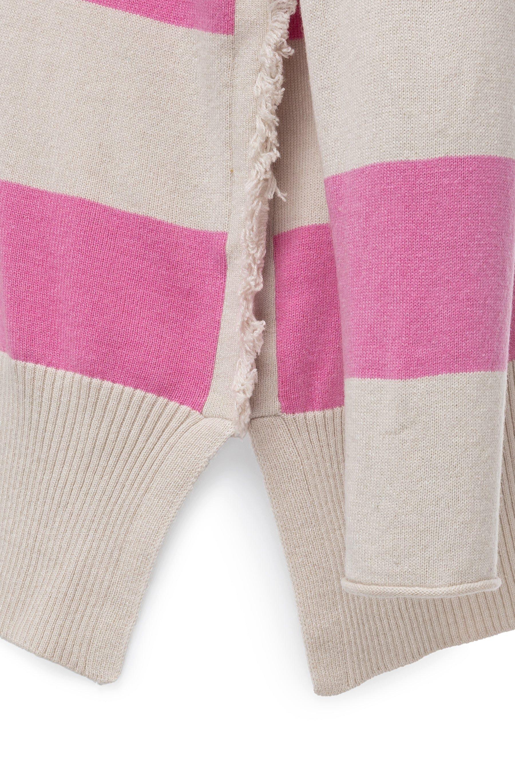 Zaubermond Strickpullover Boho Loose Pullover mit V-Ausschnitt, Blockstreifen & Fransen