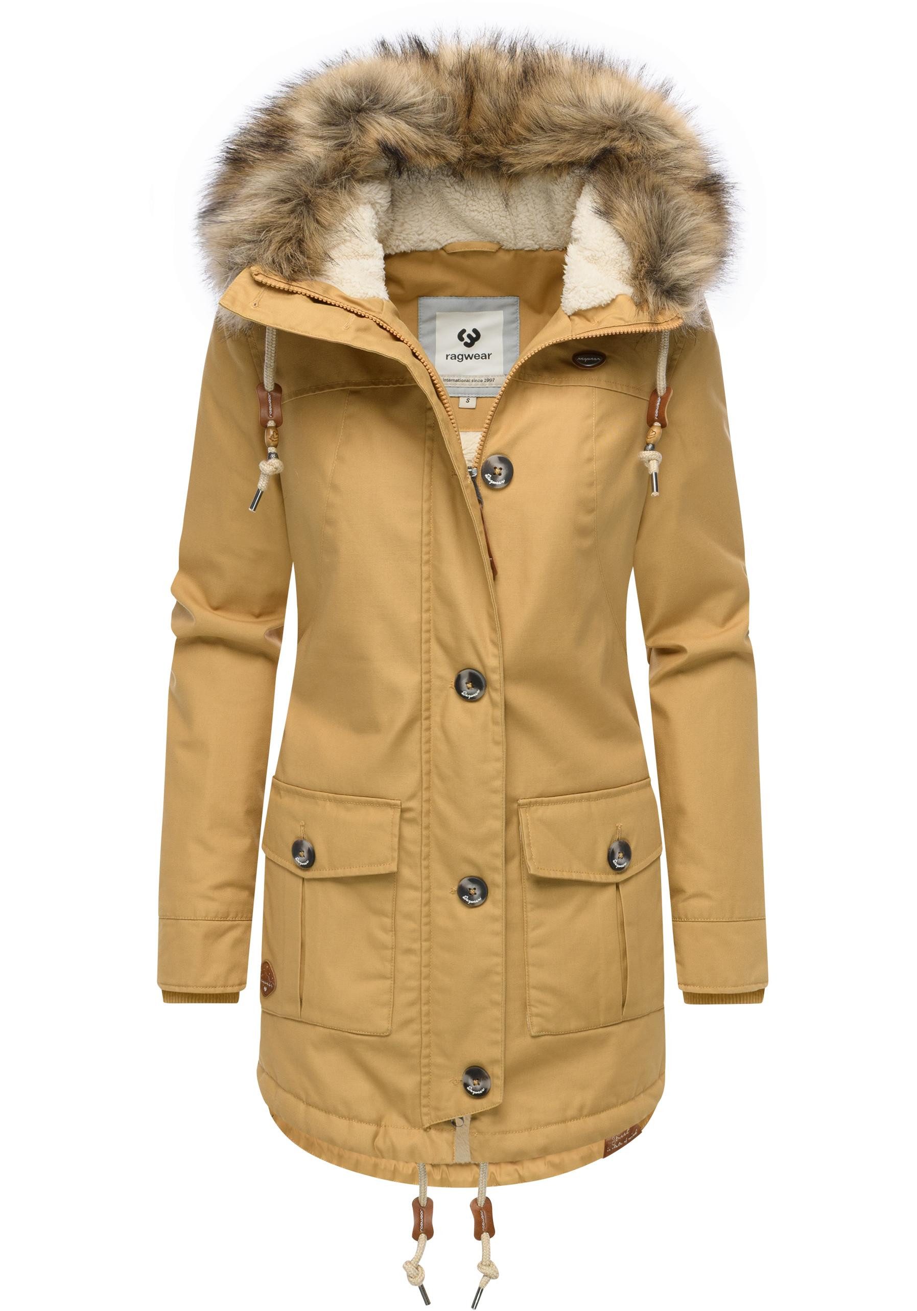 Ragwear Wintermantel Jane YOUMODO Winter Kurzmantel mit Kapuze und Kunstfel günstig online kaufen