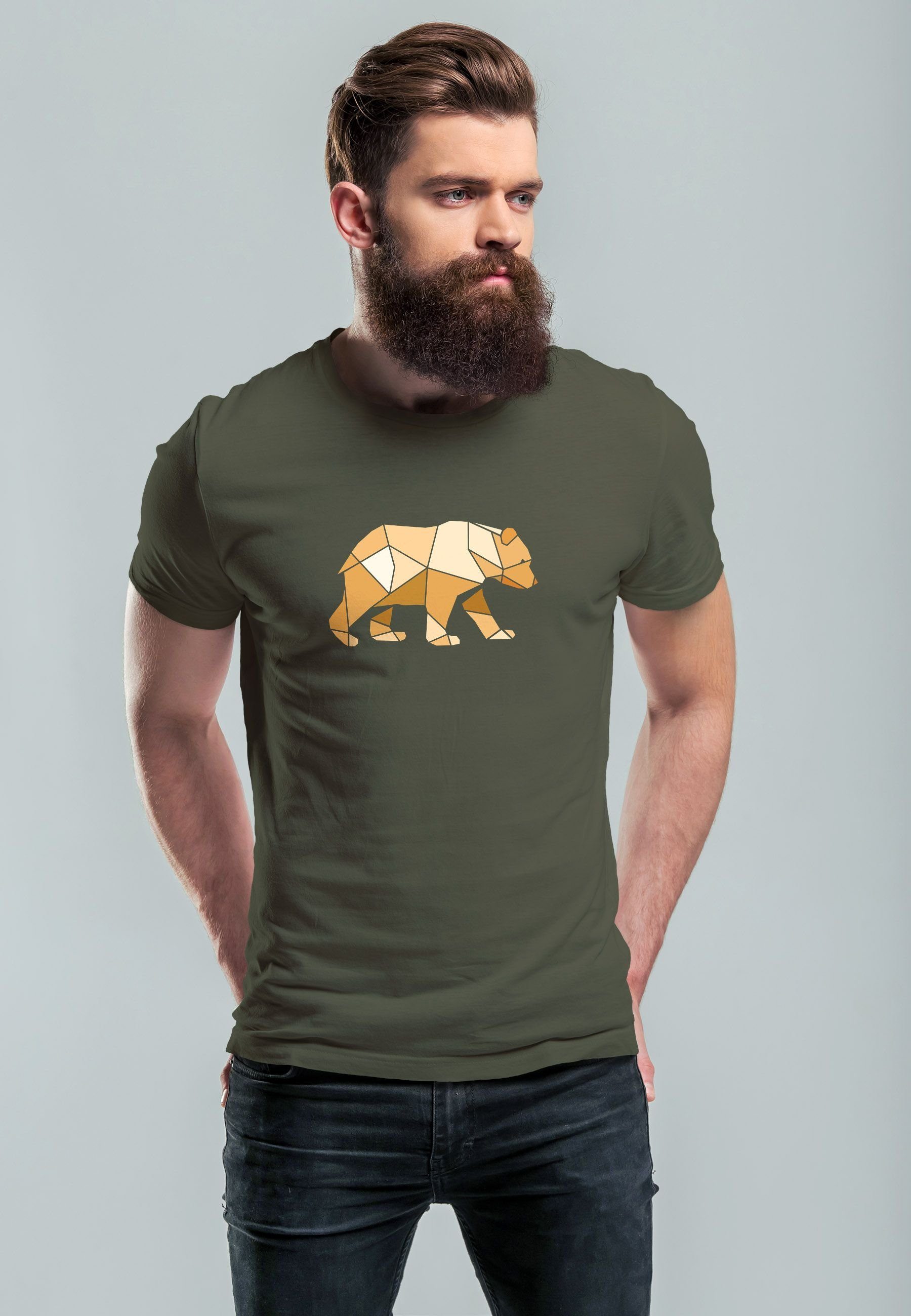Neverless Print-Shirt Herren T-Shirt Bär Aufdruck Grafik Outdoor Polygon Mo günstig online kaufen