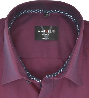 MARVELIS Businesshemd Businesshemd - Body Fit - Langarm - Einfarbig - Bordeaux