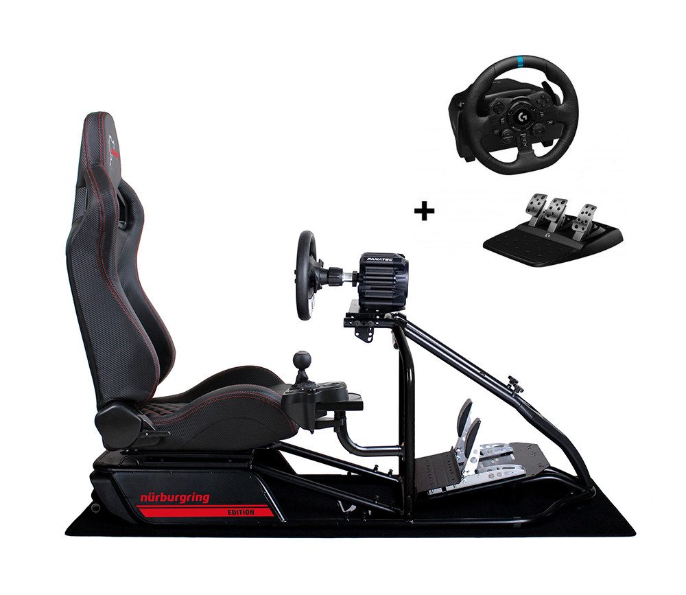 Speedmaster Simulator Cockpit Pro SCHWARZ - Nürburgring mit Logitech G923 Bundle Gaming-Controller (Kompatibel mit allen gängigen Lenkrädern und Pedalen)