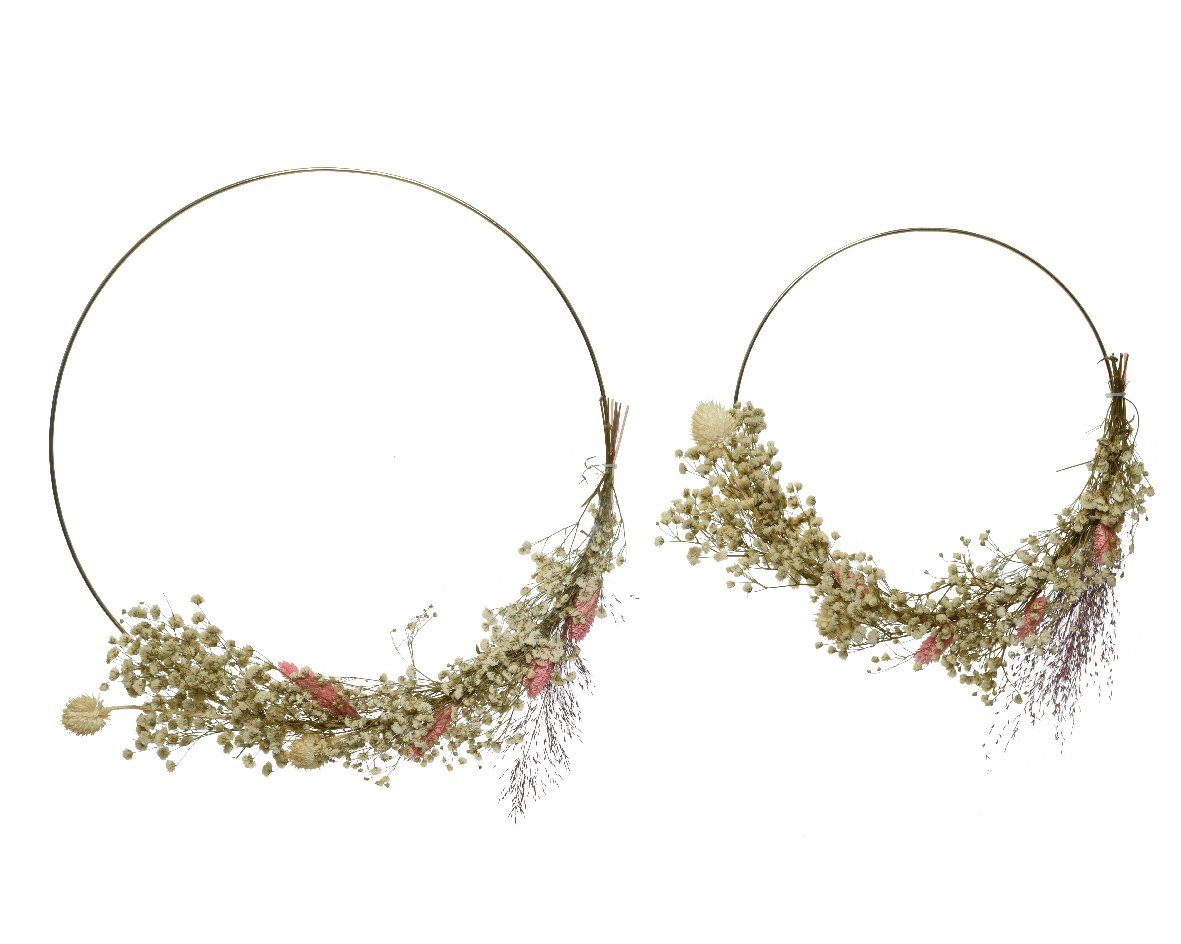 Decoris season decorations Dekohänger, Metallringe mit Trockenblumen 34cm & 24cm natur weiß / gold 2er Set
