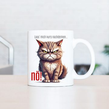 Cadouri Tasse LASS' MICH KURZ NACHDENKEN Bürotasse, Kaffeetasse mit Spruch, Keramik, Geschenk, humorvolle Tasse, beidseitig bedruckt, handgefertigt, 330 ml