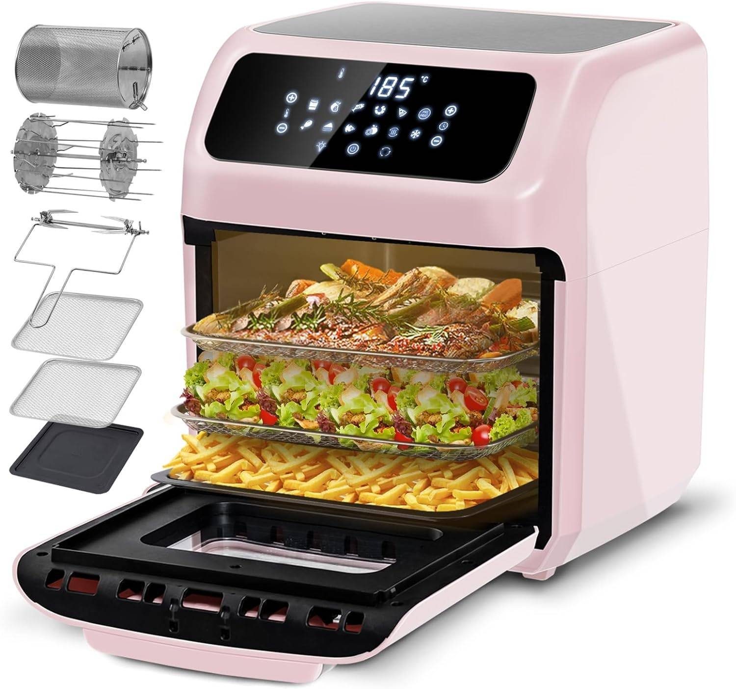 LLIVEKIT Heißluftfritteuse, 1800,00 W, 12 L, ölfreier Dehydrator, 90 Min. Timer, 1800W, Rosa