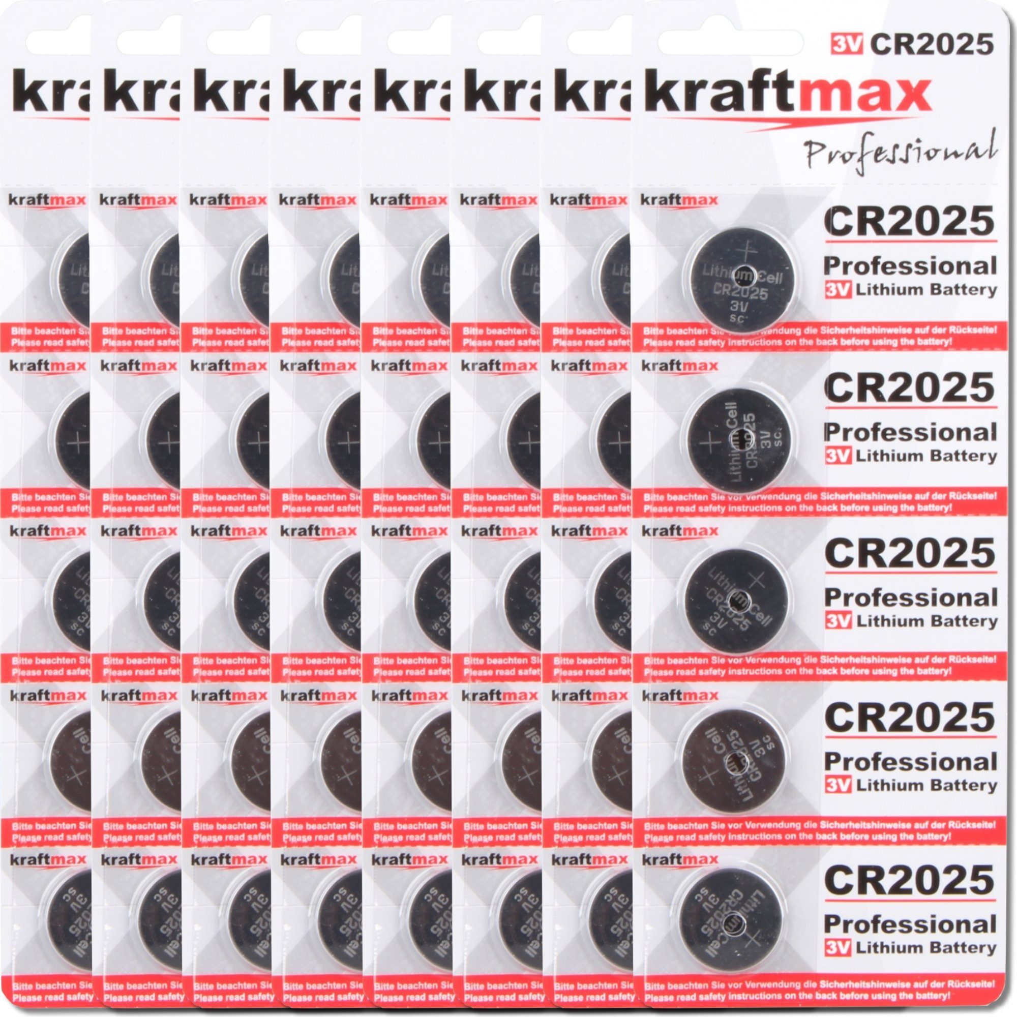 kraftmax 40er Pack CR2025 Lithium Hochleistungs- Batterie / 3V Knopfzelle Batterie, (1 St)