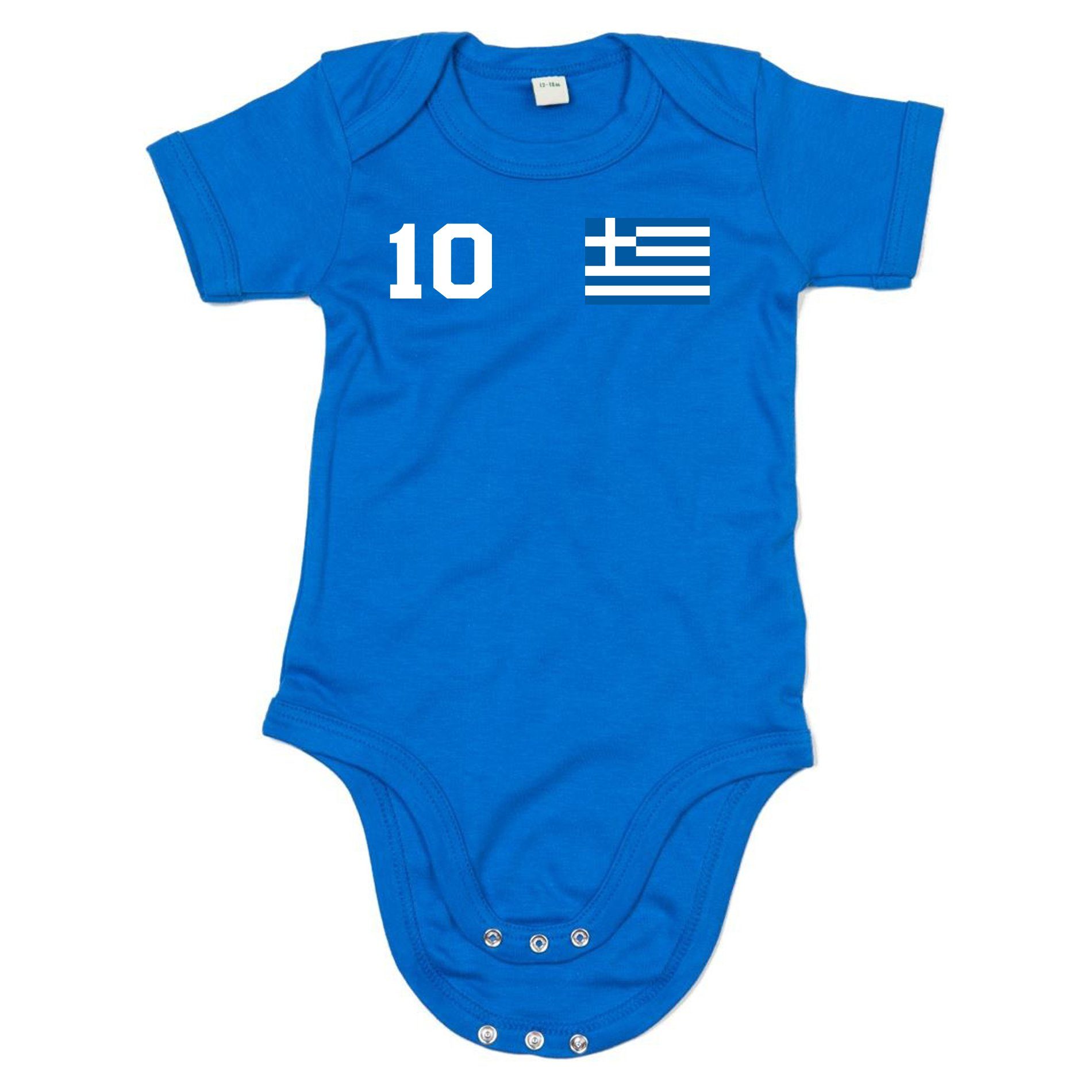 Blondie & Brownie Strampler Griechenland Kinder Baby Sport Trikot Body Fussball Meister EM Weiss/Blau | Sommeroveralls