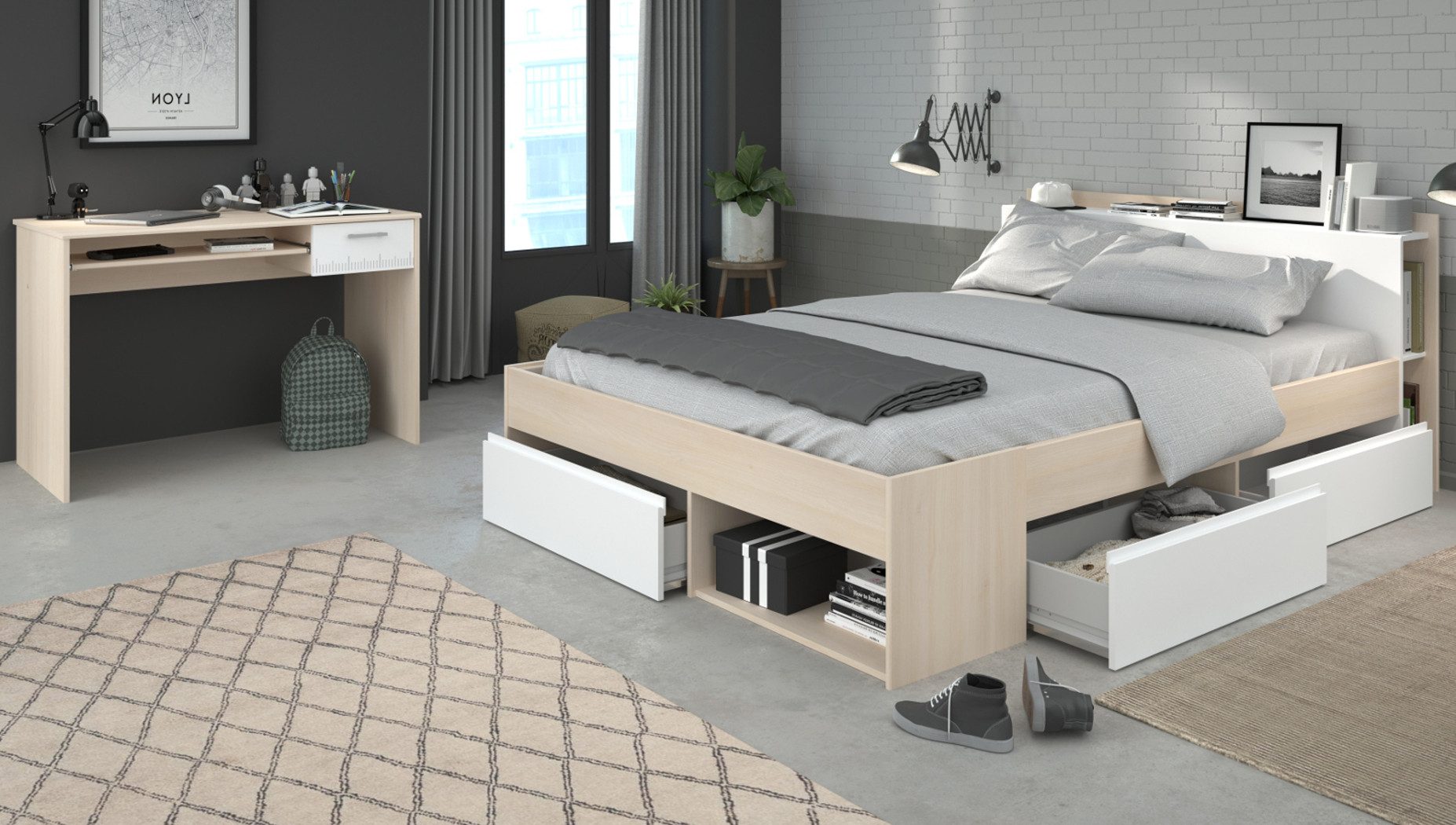 Parisot Jugendzimmer-Set Toms, (Kinderzimmer mit, Stauraumbett (140 x 200) günstig online kaufen