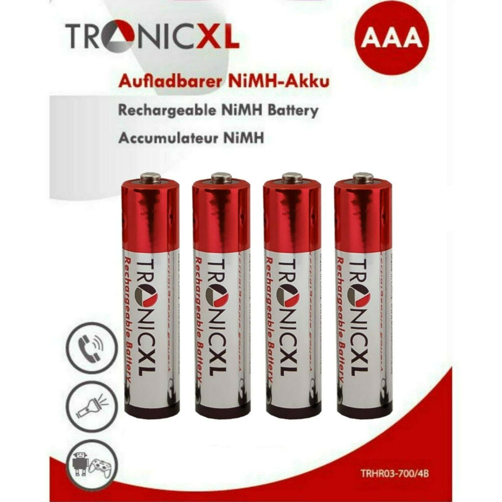 TronicXL AAA Akku für Telefon Audioline BigTel 280 282 Master 300 380 382 383 Batterie, (4 St)