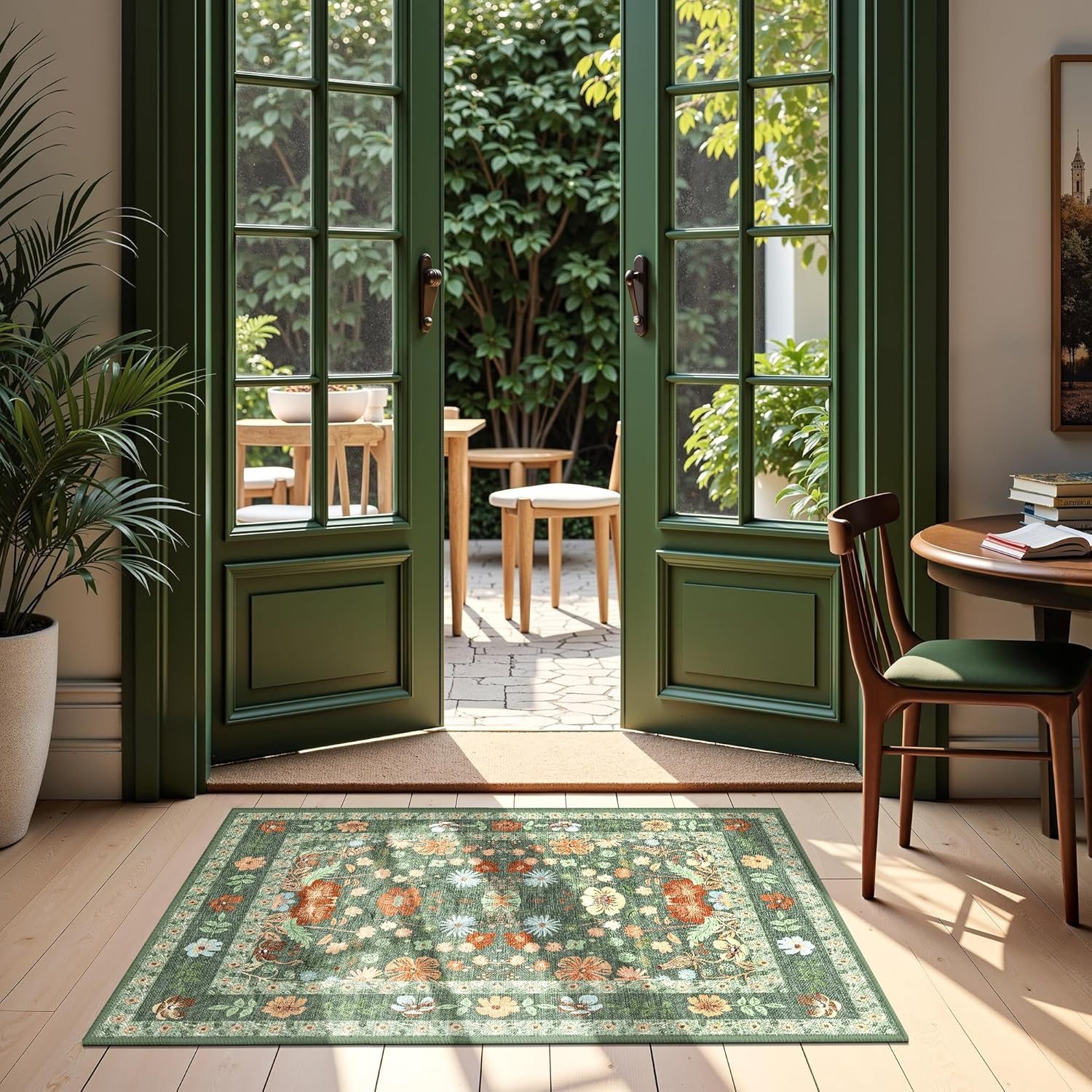 Agger Fußmatte Vintage-Blumen-Fußmatte, Boho-Teppich für den Eingangsbereich, dekorative Fußmatte für Badezimmer, Haustür und Wohnraumdekoration – Bild 2 von 5