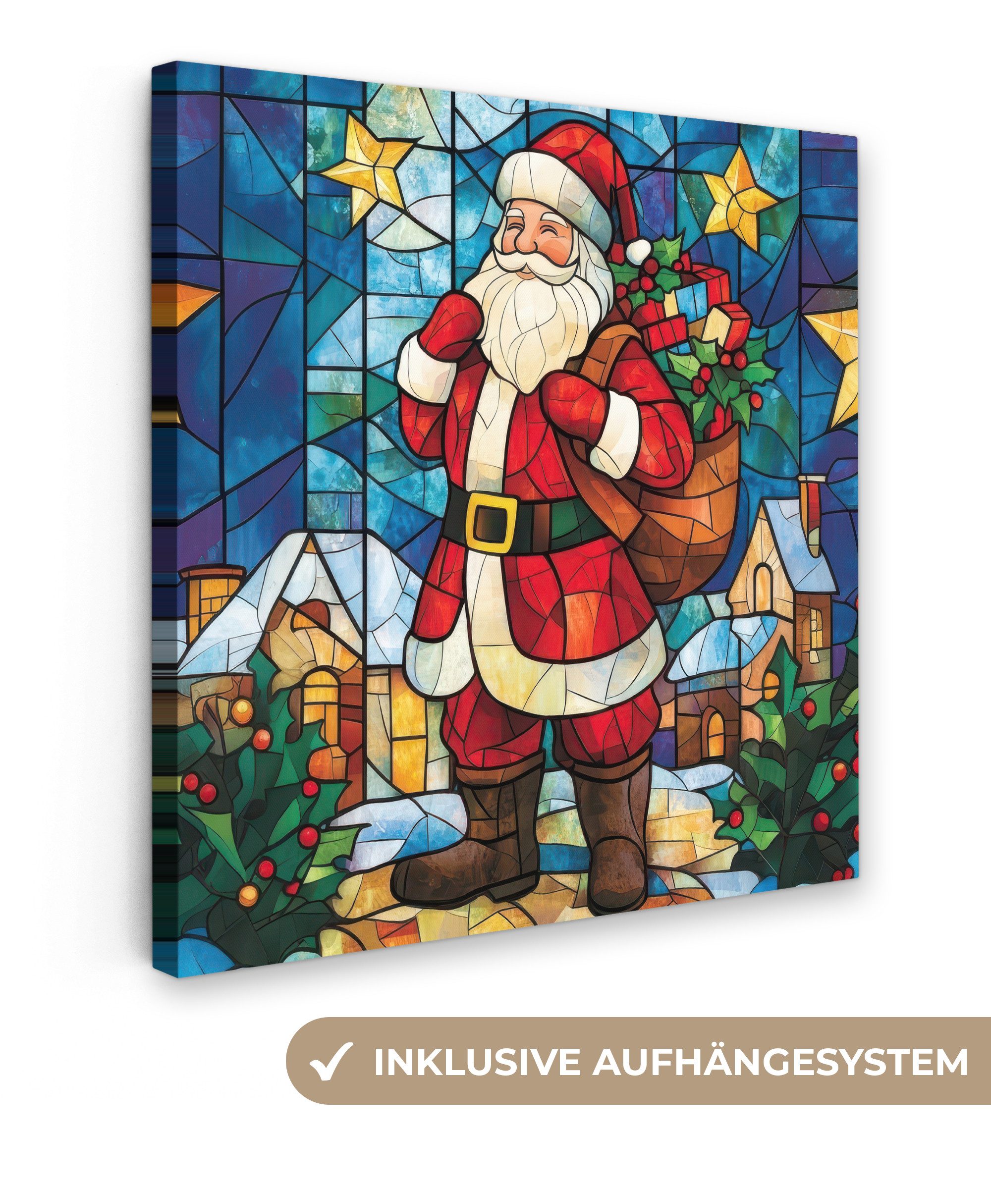 OneMillionCanvasses® Leinwandbild Weihnachtsmann - Glas - Farbenfroh, Fotodruck (1 St), Wandbild, Deko Schlafzimmer Wohnzimmer Flur 20x20 cm