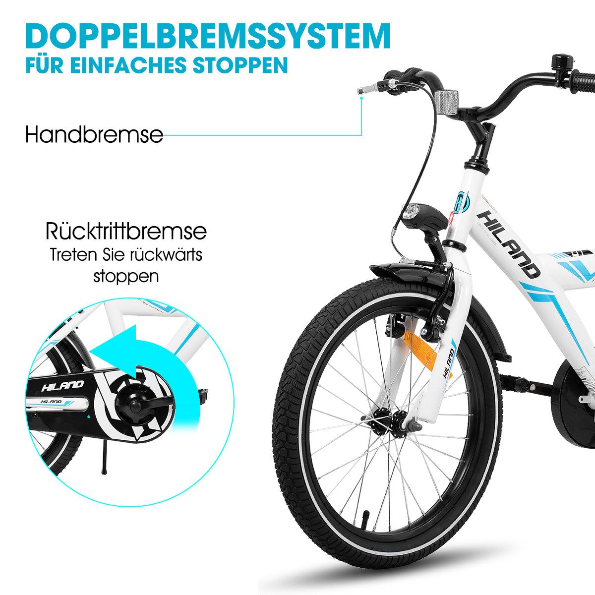 HILAND Kinderfahrrad Sentry 16/18 Zoll fahrrad für Jungen Kinder ab 4,5,6 Jahren, 1 Gang, mit Rücksitz/Gepäckträger Stützräder Handbremse