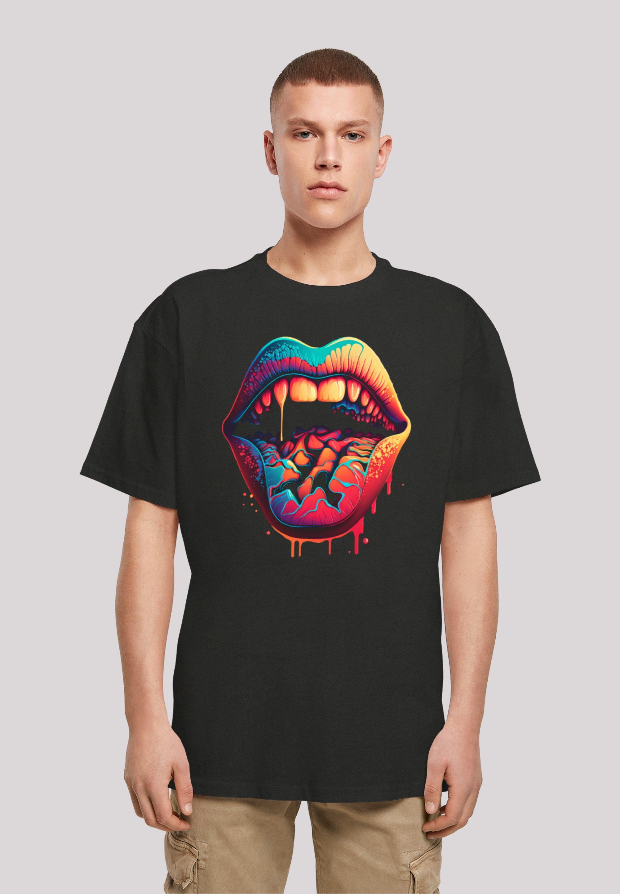 Lips TEE OVERSIZE F4NT4STIC Print schwarz T-Shirt Drooling