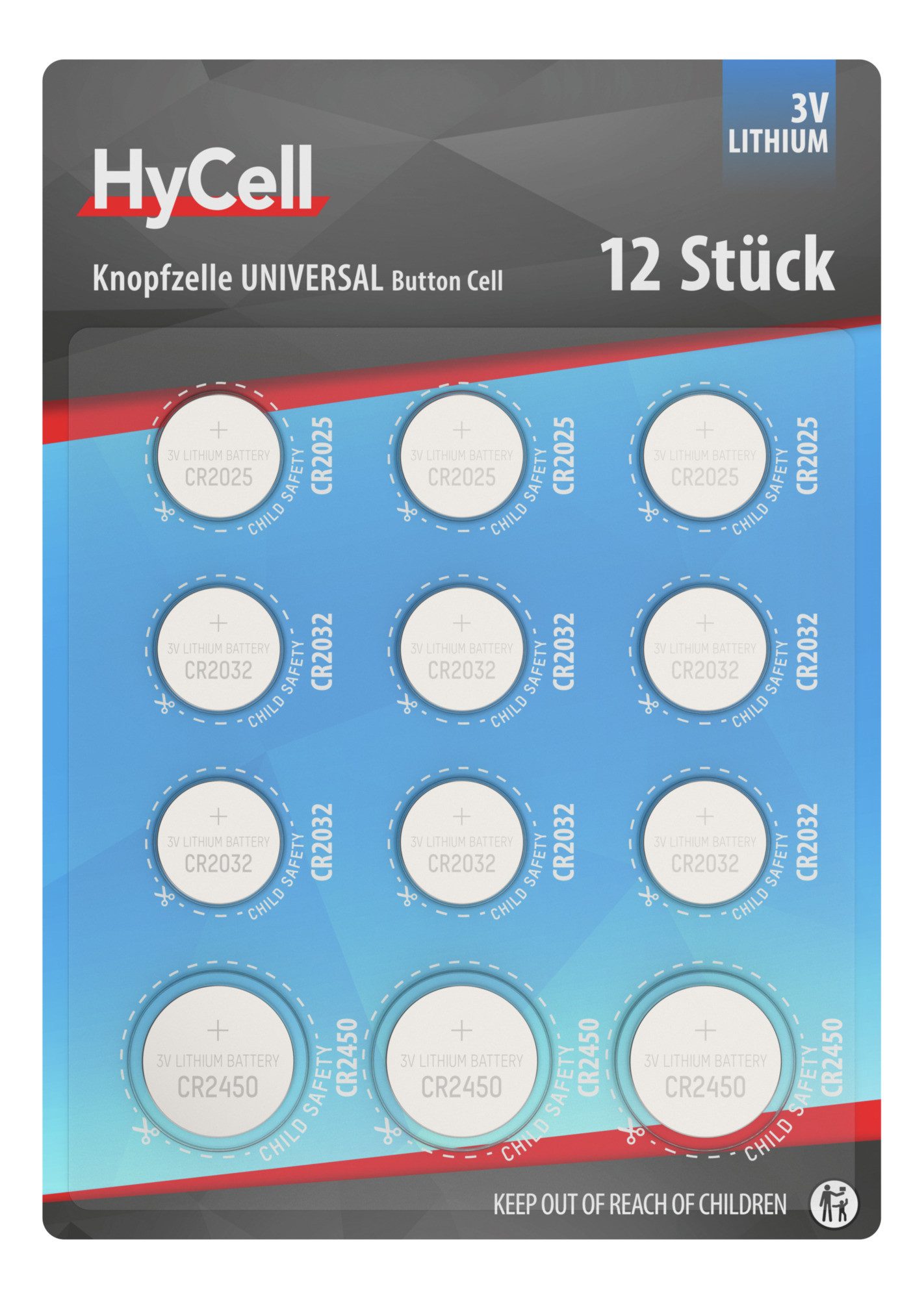 HyCell Set Lithium Knopfzellen,3xCR025/6xCR2032/3xCR2450 Knopfzelle
