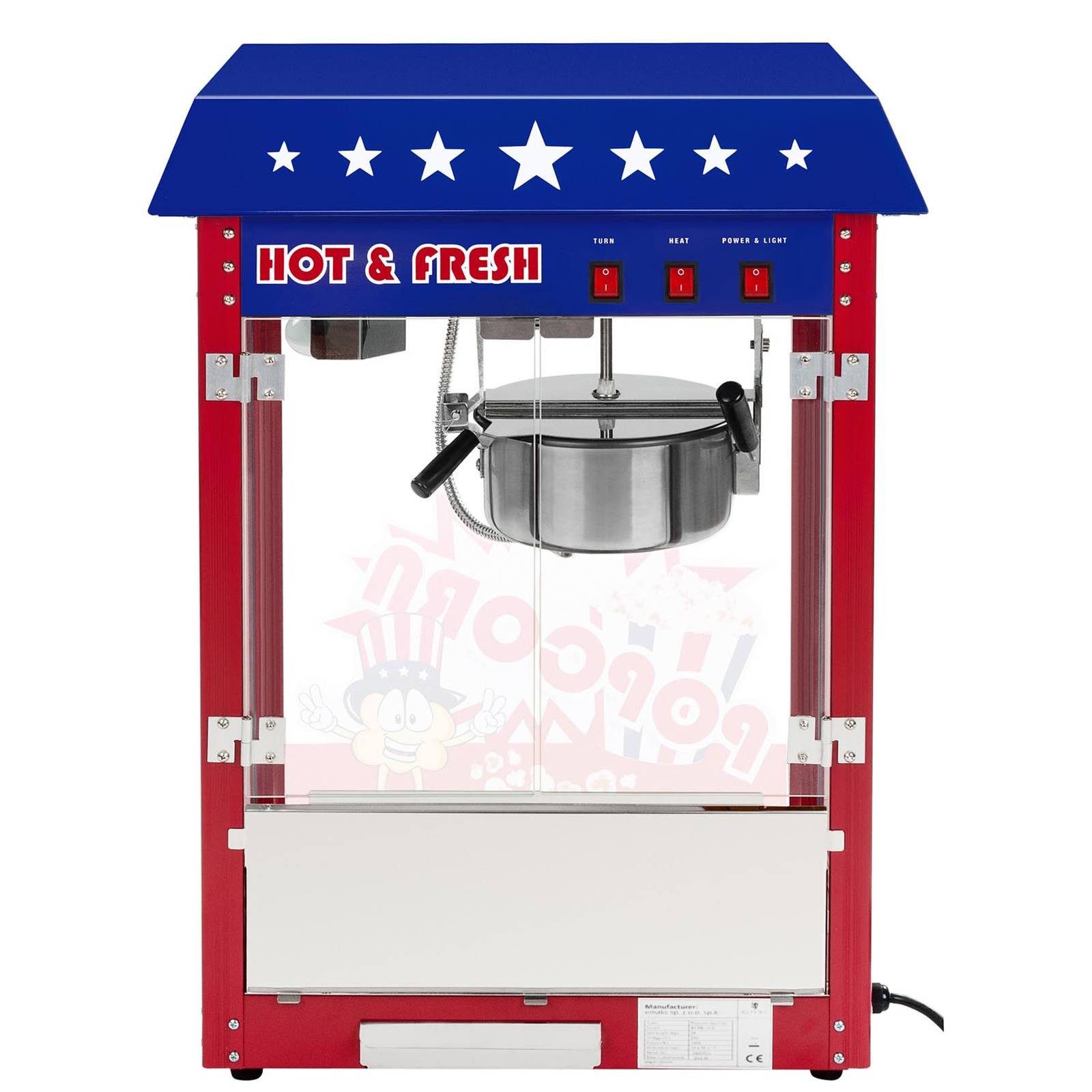 Royal Catering Popcornmaschine 5 kg/h Popcornautomat mit Wagen Popcorn Maker 1500 W USA-Design Profi – Bild 3 von 5