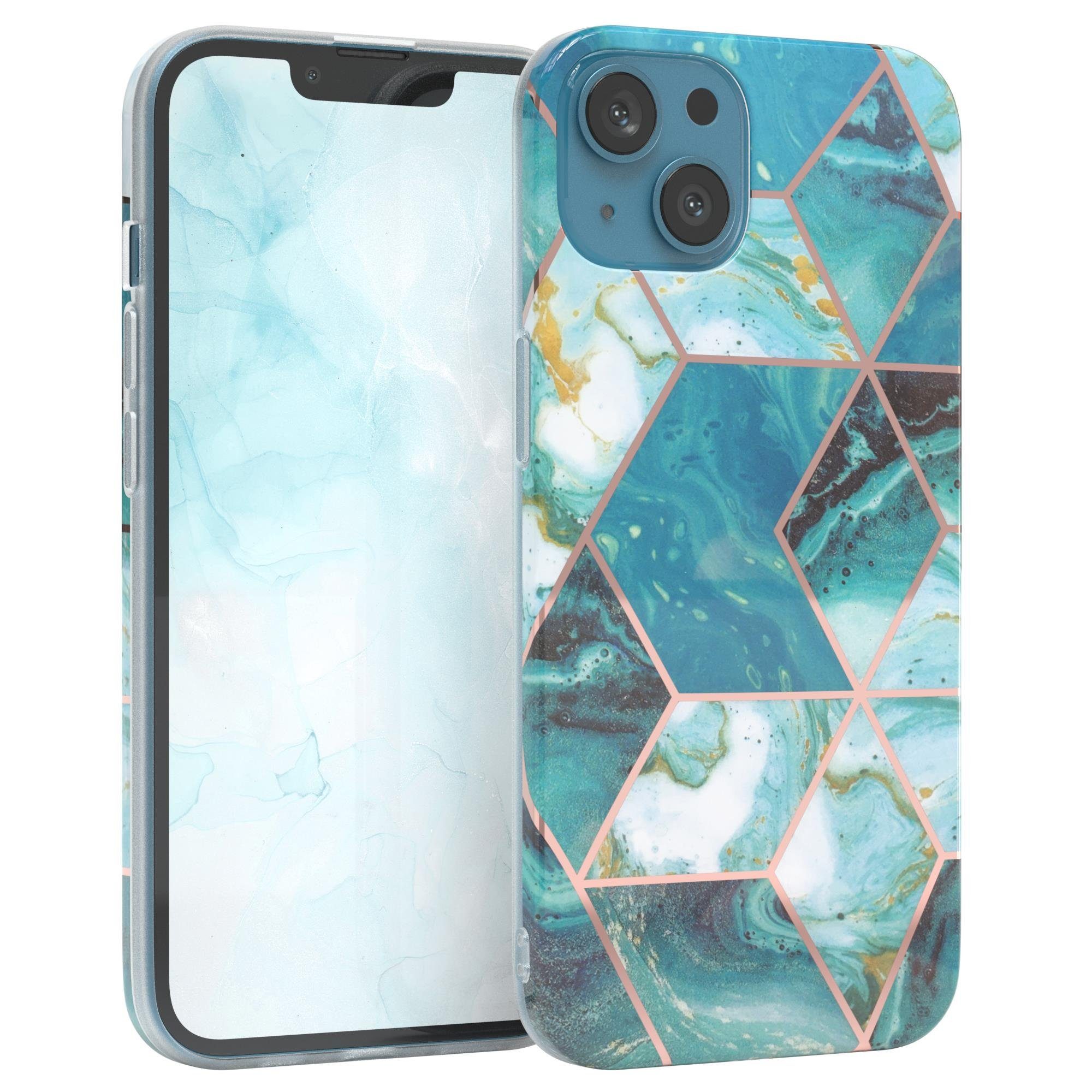 EAZY CASE Handyhülle IMD Motiv Cover für Apple iPhone 13 6,1 Zoll, Etui Silikonhülle Dünn Design Ultra Case kratzfest Marmor Blau Grün