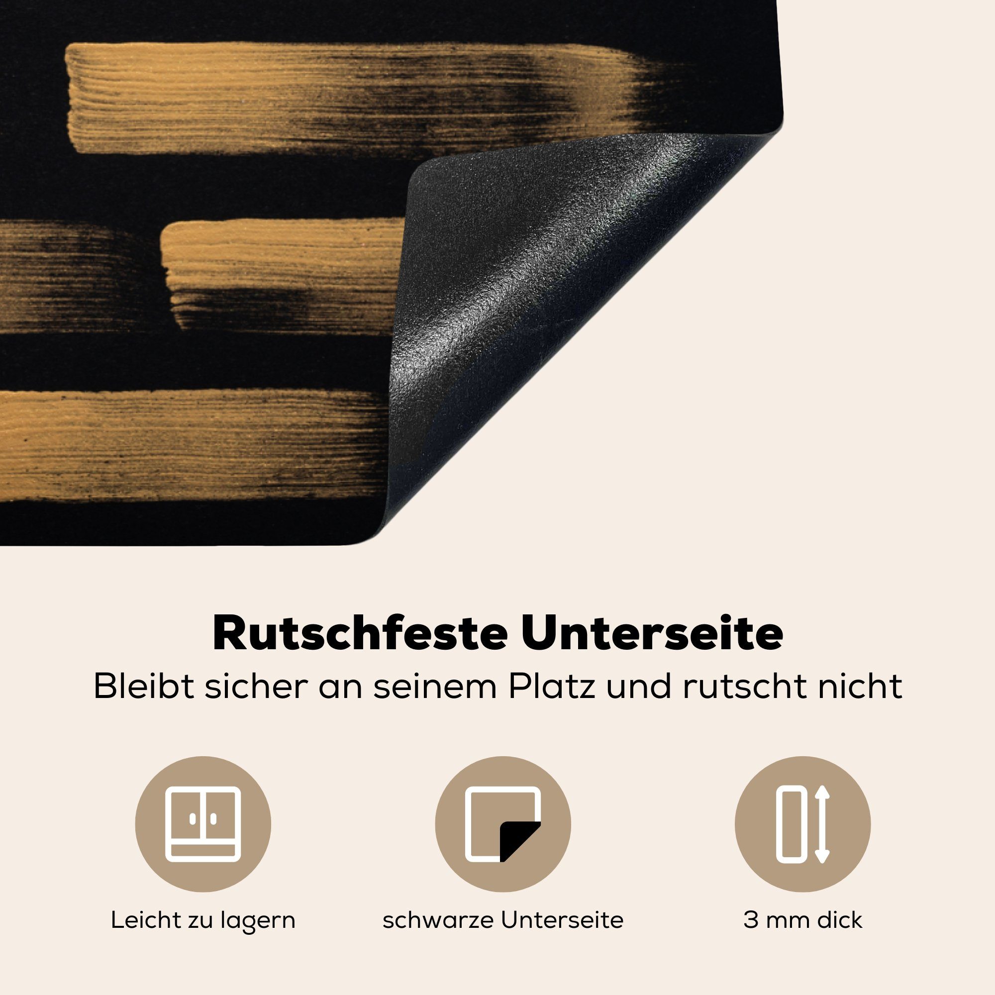 auf Ceranfeldabdeckung Schutz für 81x52 die Goldfarbene Papier, Streifen MuchoWow Vinyl, schwarzem tlg), (1 küche, Induktionskochfeld cm, Herdblende-/Abdeckplatte