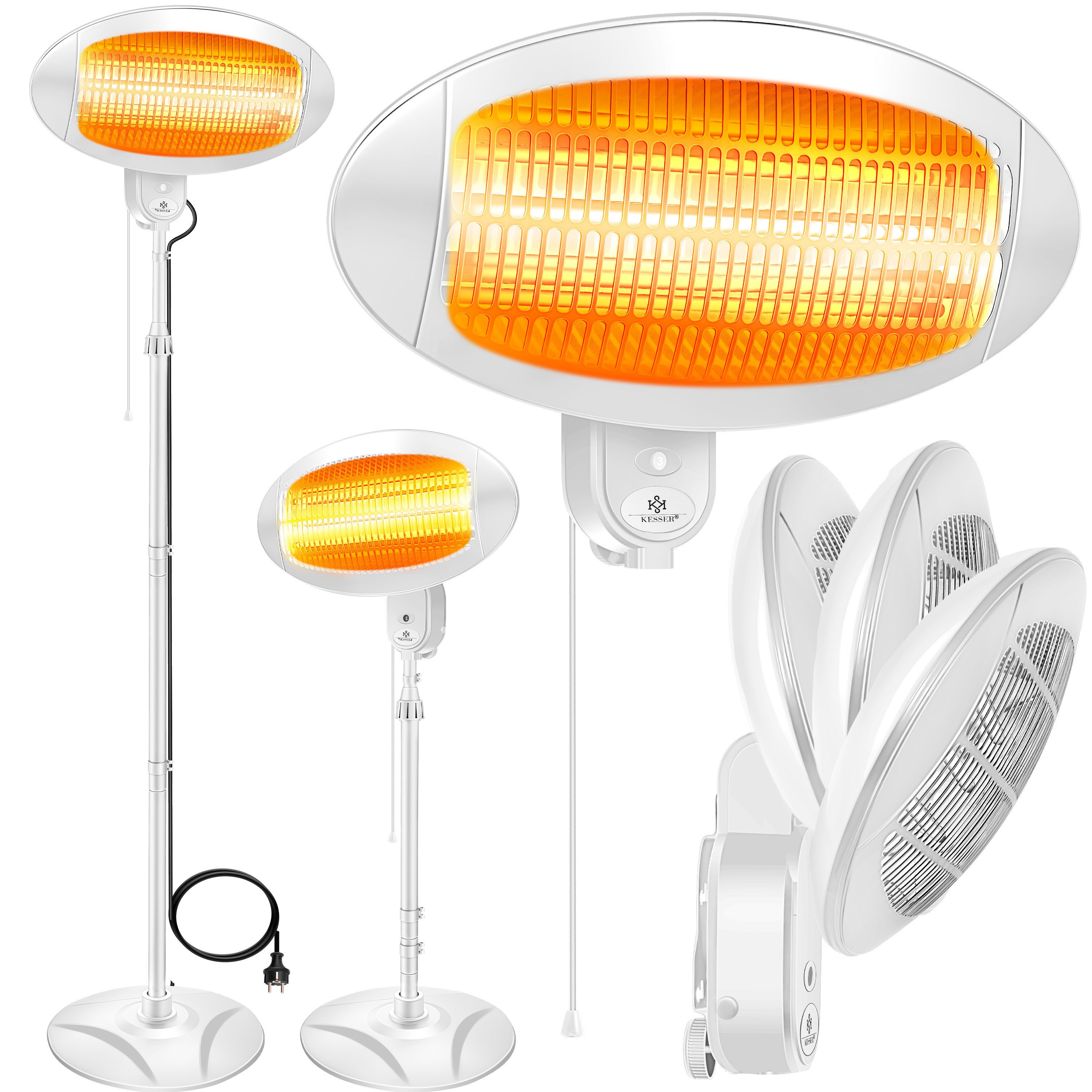 KESSER Heizstrahler Infrarot Wickeltischstrahler Wärmelampe für Babys, Standgerät + Wand, 2000 W, Wärmestrahler höhenverstellbar mit Kippschutz, Infrarotheizung