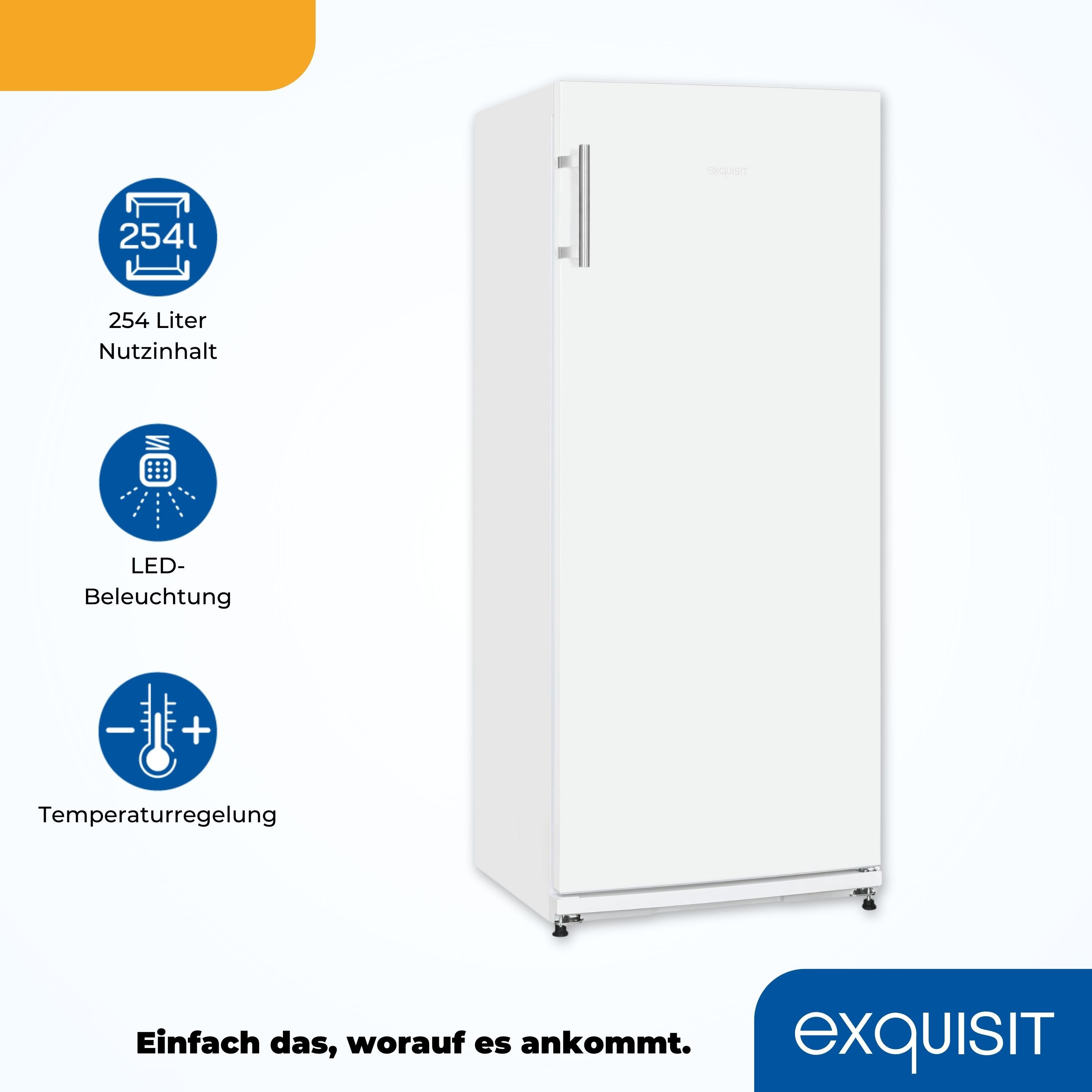 exquisit Getränkekühlschrank 5 robuste Gitterablagen zur Lagerung von Flaschen oder Getränkekisten GKS29-V-H-280E weiss, 145,5 cm hoch, 60 cm breit, Praktisch & übersichtlich: 254 L Kühlschrank mit Gitterablagen & LED