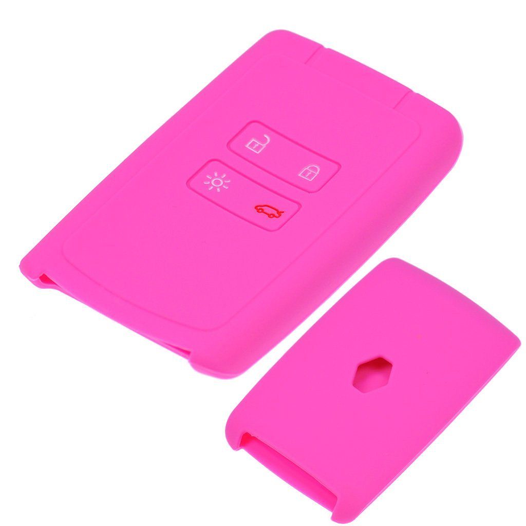 mt-key Schlüsseltasche Autoschlüssel Softcase Silikon Schutzhülle Pink, für Renault Megane Kadjar Clio Captur 4 Tasten KEYLESS SMARTKEY
