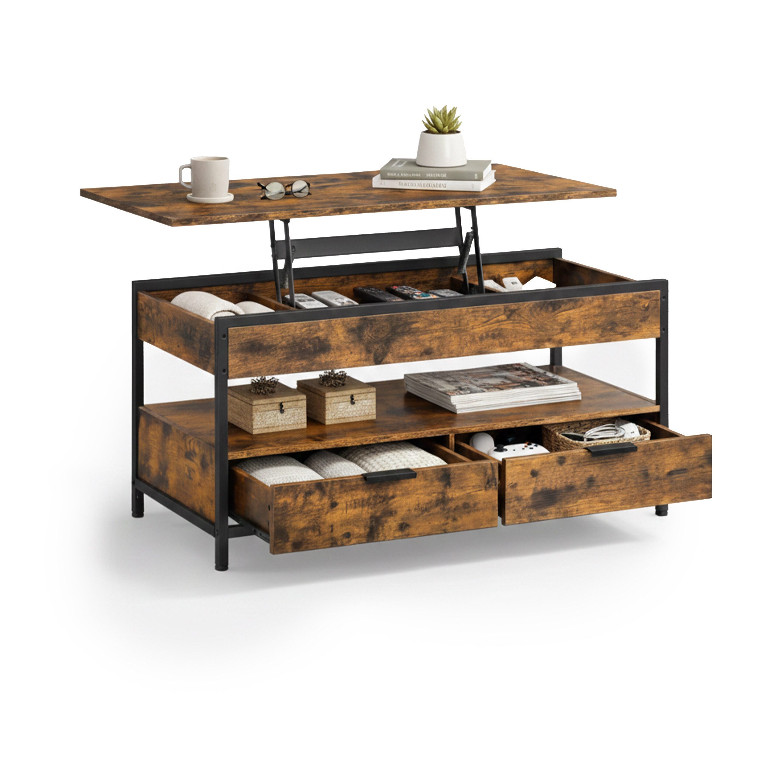 relaxdays Couchtisch mit Stauraum, Vintagebraun