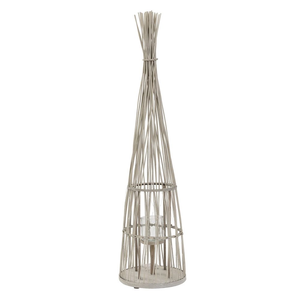 ECD Germany Kerzenlaterne Boho Bambus Laterne Windlicht Holzfarbe Gartenlaterne Kerzenhalter, Deko Laterne H: 91 cm mit LED-Lichterkette & Glaseinsatz für Terrasse