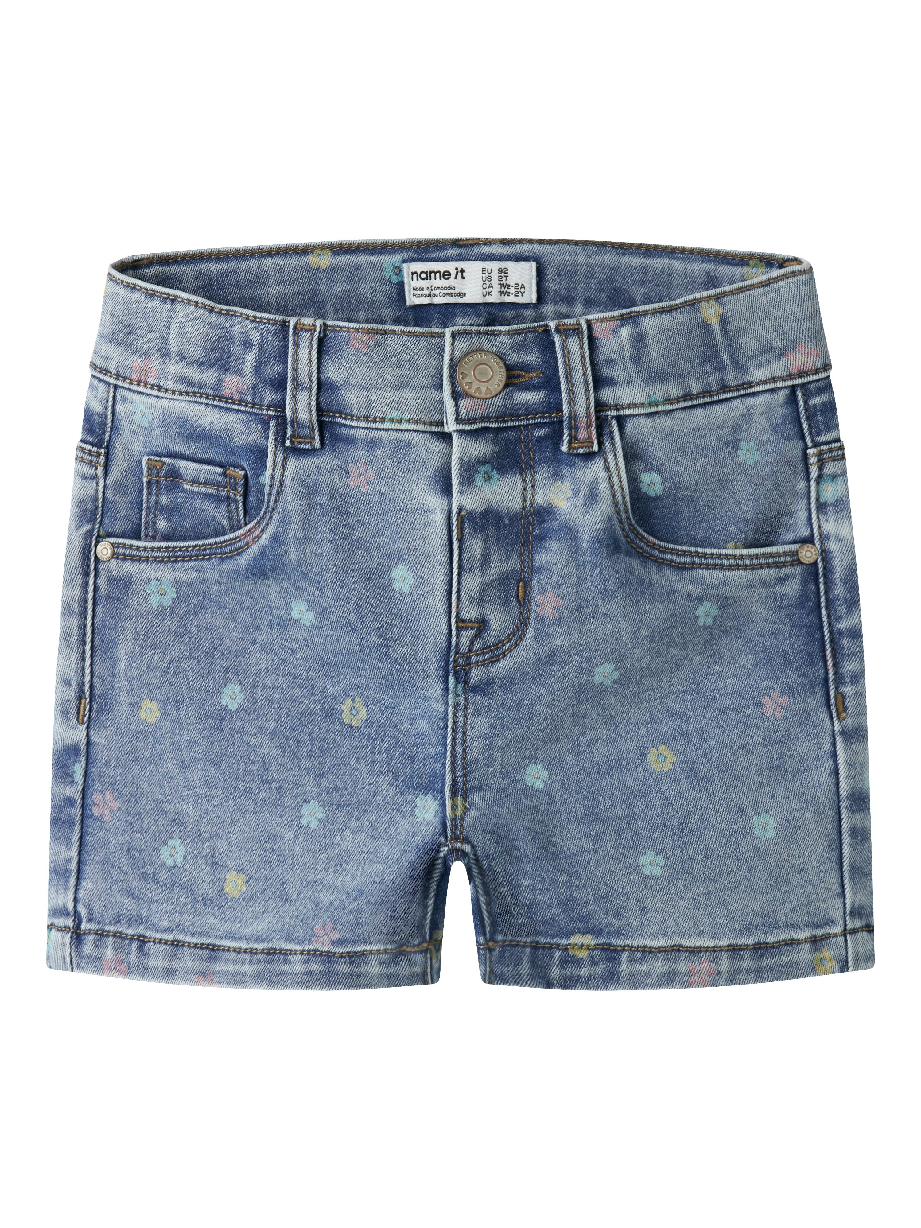 Name It Jeansshorts NMFSALLI SLIM DNM SHORTS 3555-ON NOOS Denim Baumwollmischung, leichte Used Effekte, Allover Druck