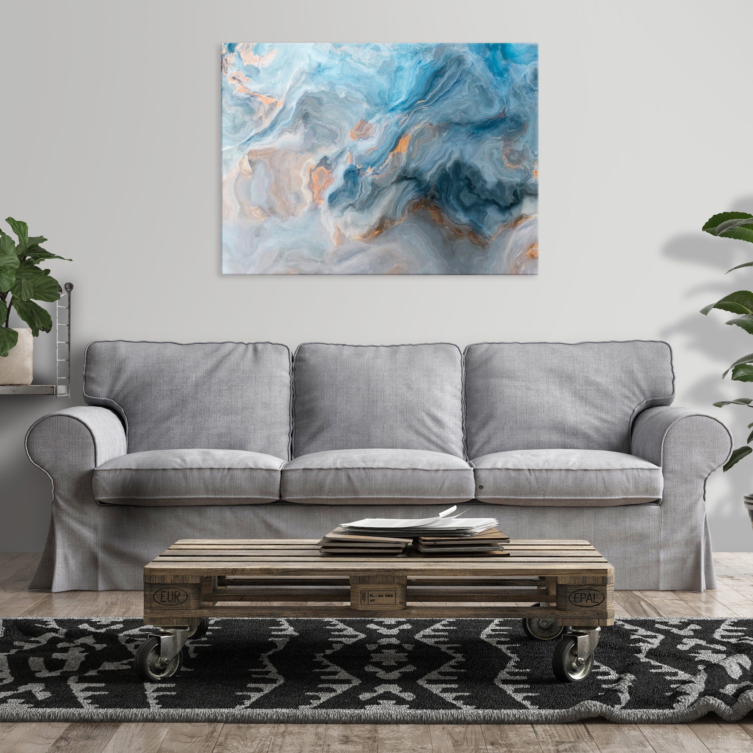 Wallarena Leinwandbild Marmor Abstrakt Blau Modern Bilder Wandbild Groß XXL günstig online kaufen