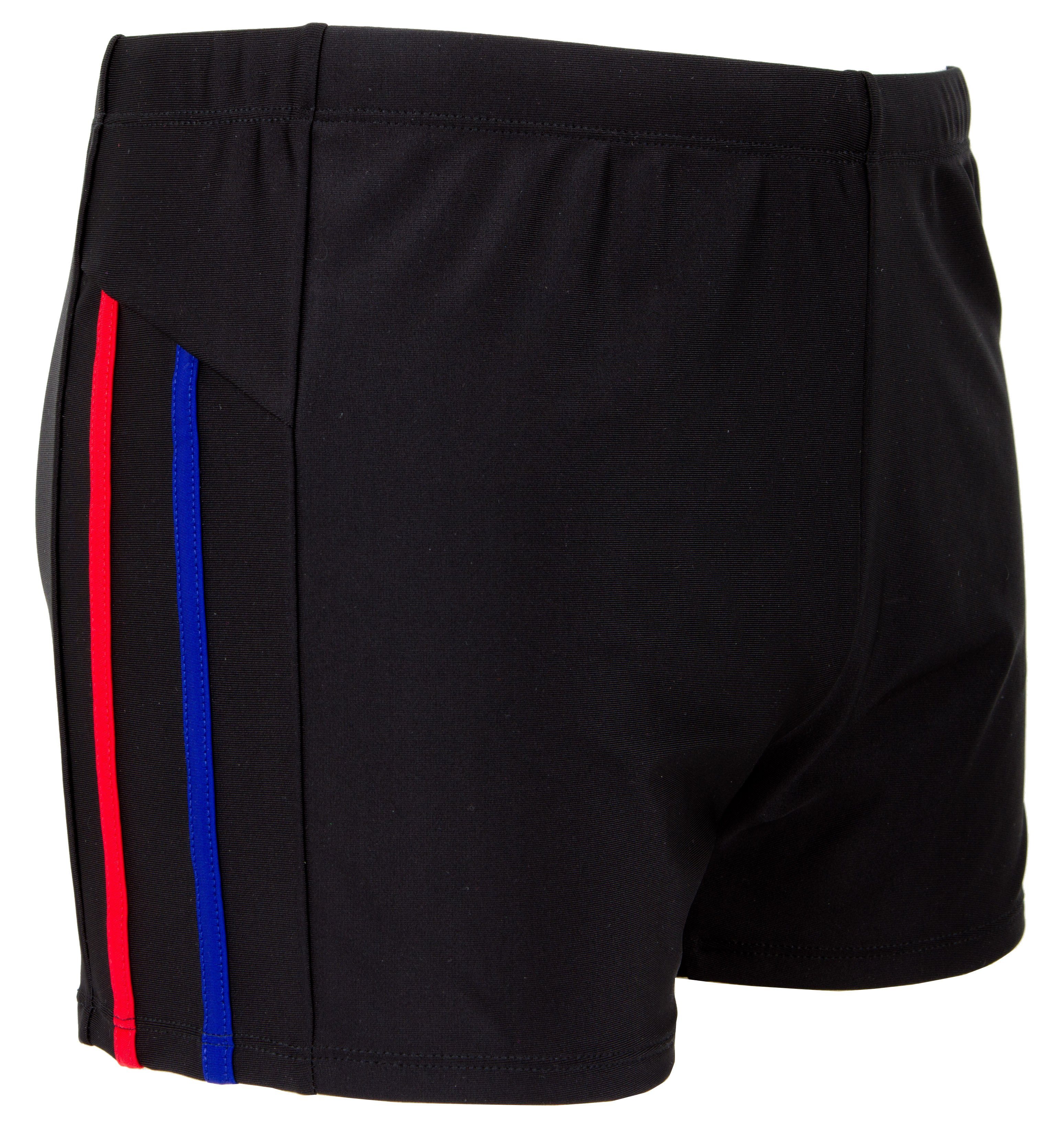 GUGGEN Mountain Badehose Herren – Kurz, Eng Anliegend, Schnelltrocknend, In Rot/blau/orange/schwarz Gestreift