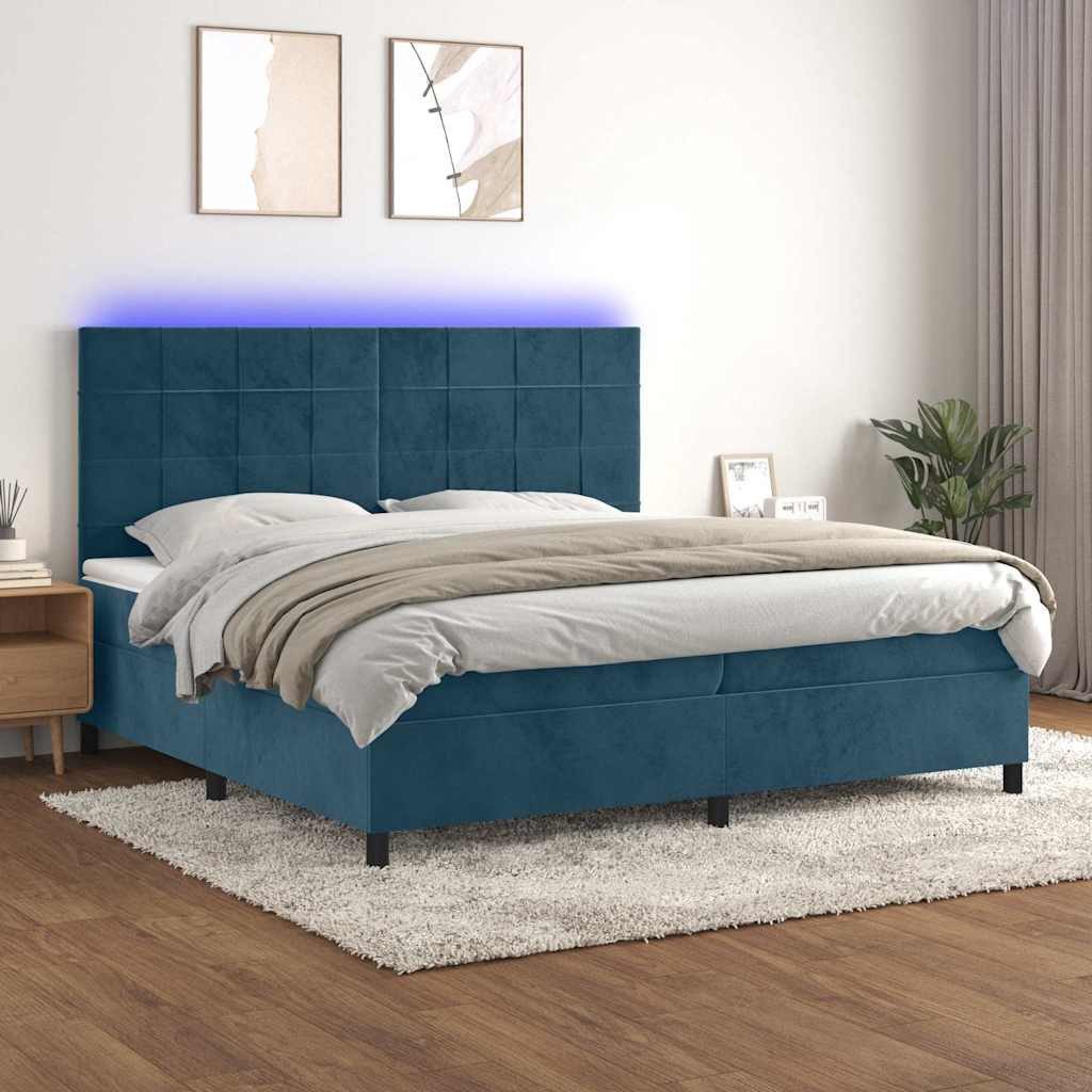 vidaXL Bett Boxspringbett mit Matratze & LED Dunkelblau 200x200 cm Samt