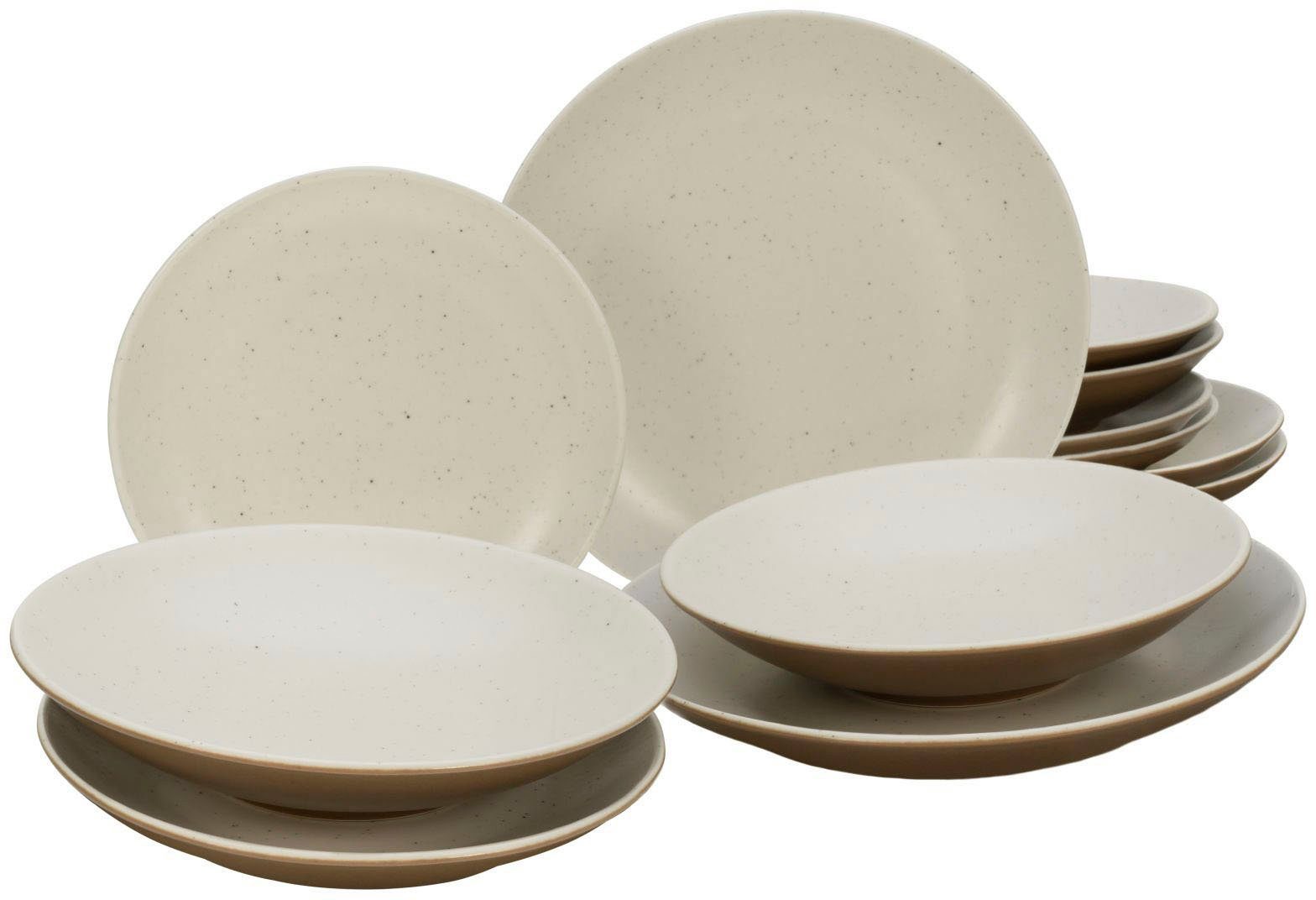 CreaTable Teller-Set Geschirr-Set Sand Dunes 4 Service, 4 Töpfercharakter, handwerklicher 12 Steinzeug, (12-tlg), Personen Personen, Teile, für