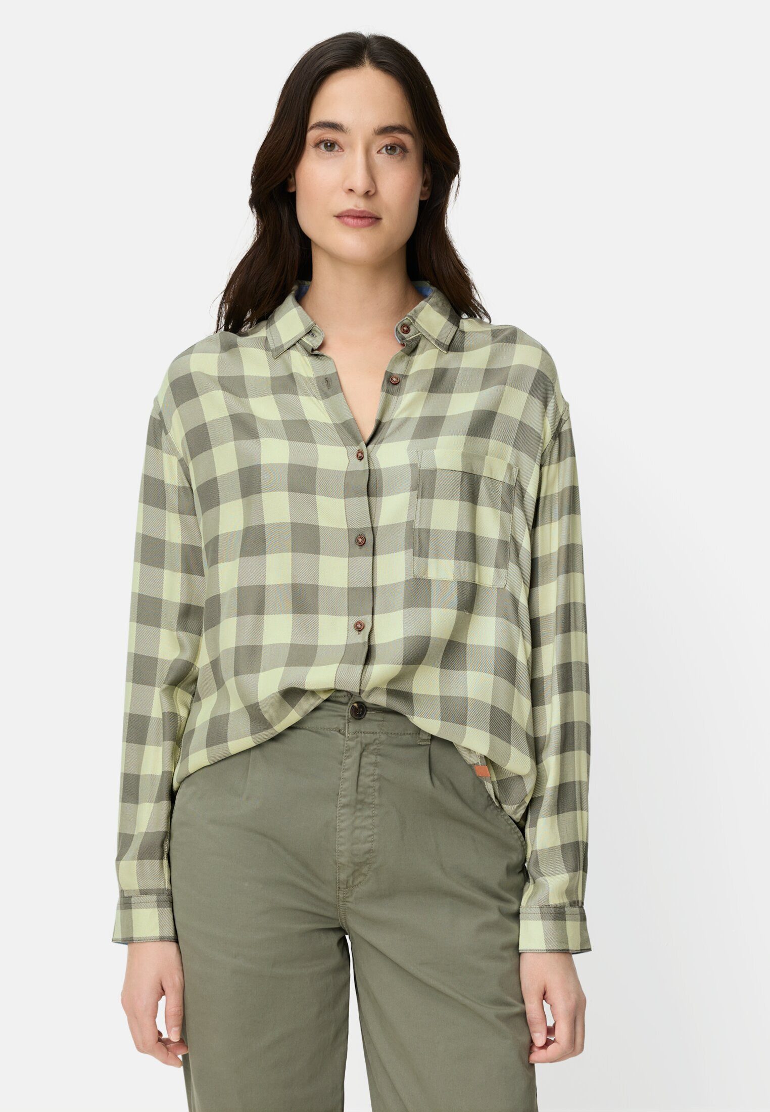 camel active Karobluse mit Brusttasche Langarm Kentkragen kariert günstig online kaufen