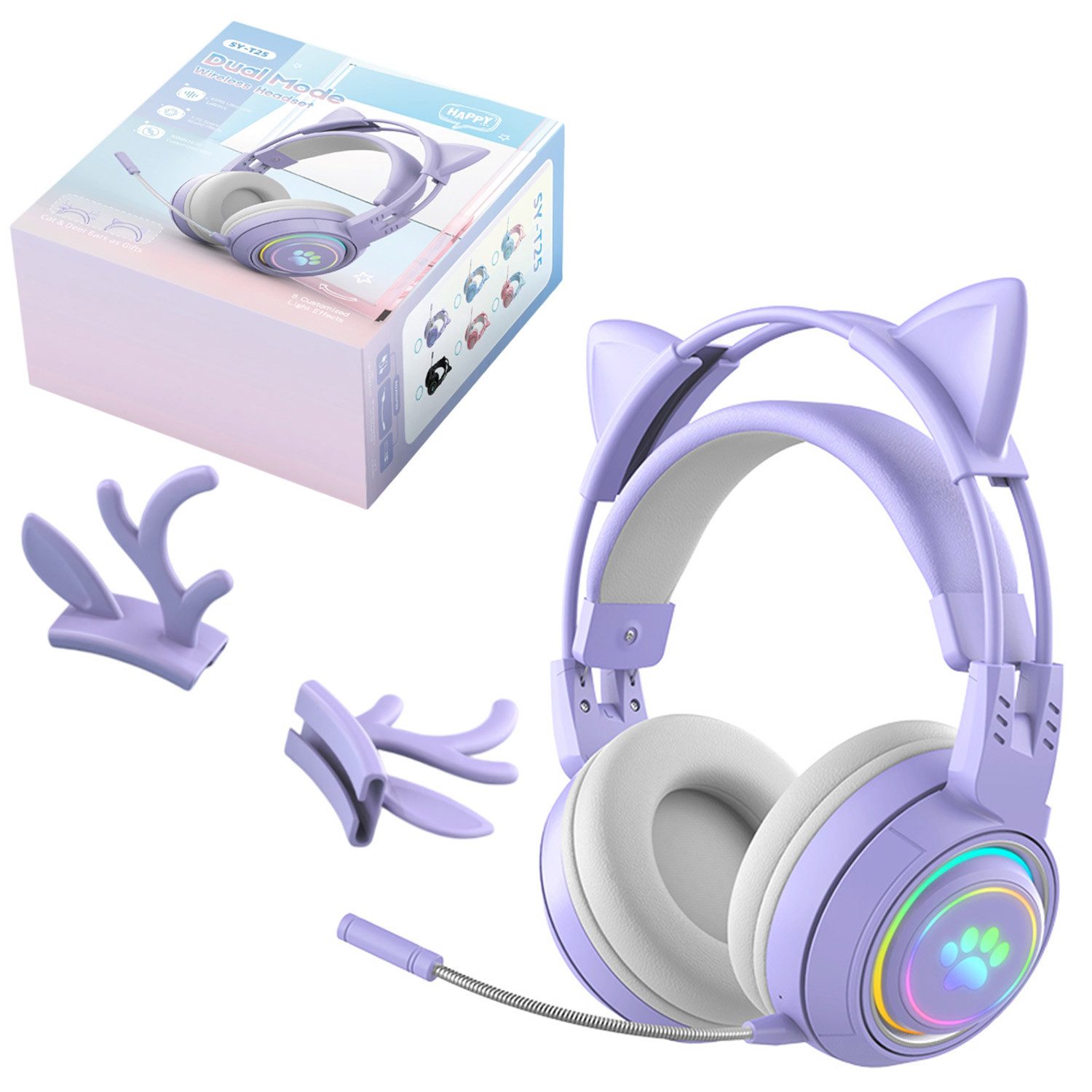 Refttenw Bluetooth-Headset für Computer mit Mikrofon mit Geräuschunterdrückung Bluetooth-Kopfhörer (abnehmbare Ohren)