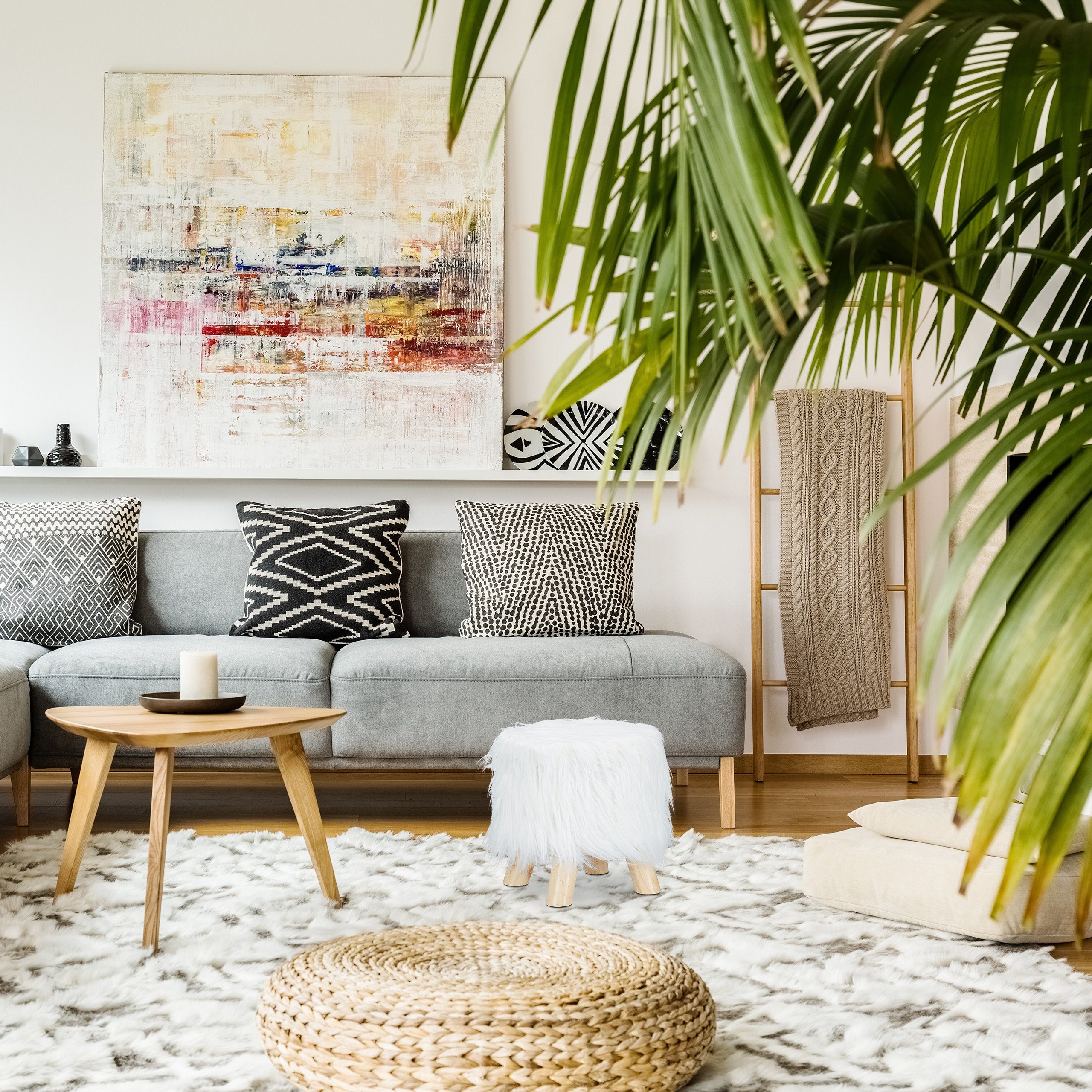 relaxdays Hocker Fell Hocker, Weiß günstig online kaufen
