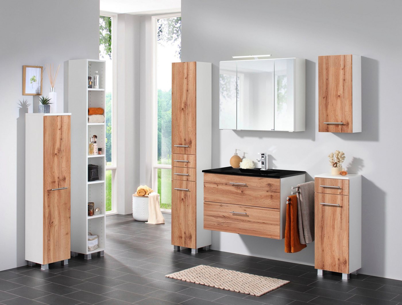 Thumbnail - welltime Waschtisch Trento Badezimmerschrank mit Becken Bestseller, Badmöbel in Breite 80 cm, Waschplatz mit 2 Schublade...