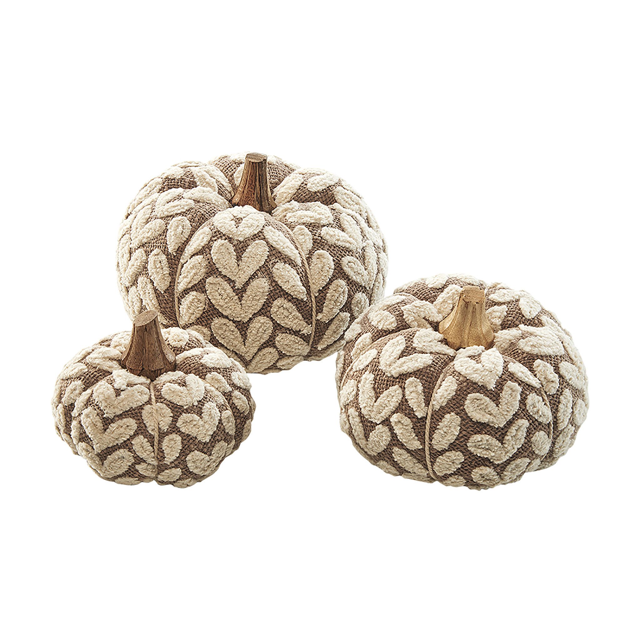 Dekoobjekt Kürbis aus Textil - Set aus 3 Größen - beige