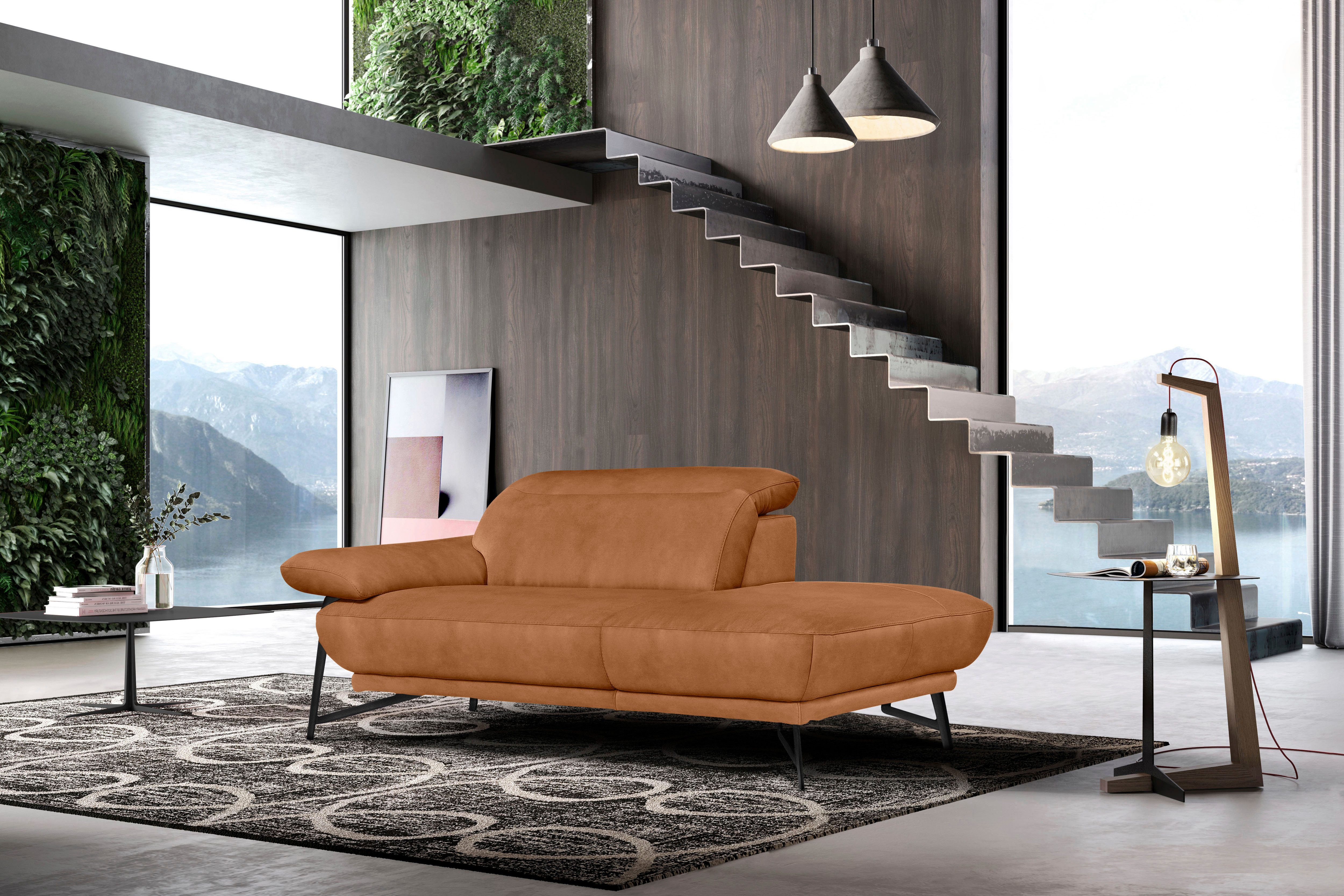 Egoitaliano Ottomane Anais, erstklassiges Designsofa, Breite 179 cm, Fußfarbe schattengrau, Kopfteil verstellbar, Luxus-Microfaser Lederoptik, brandy