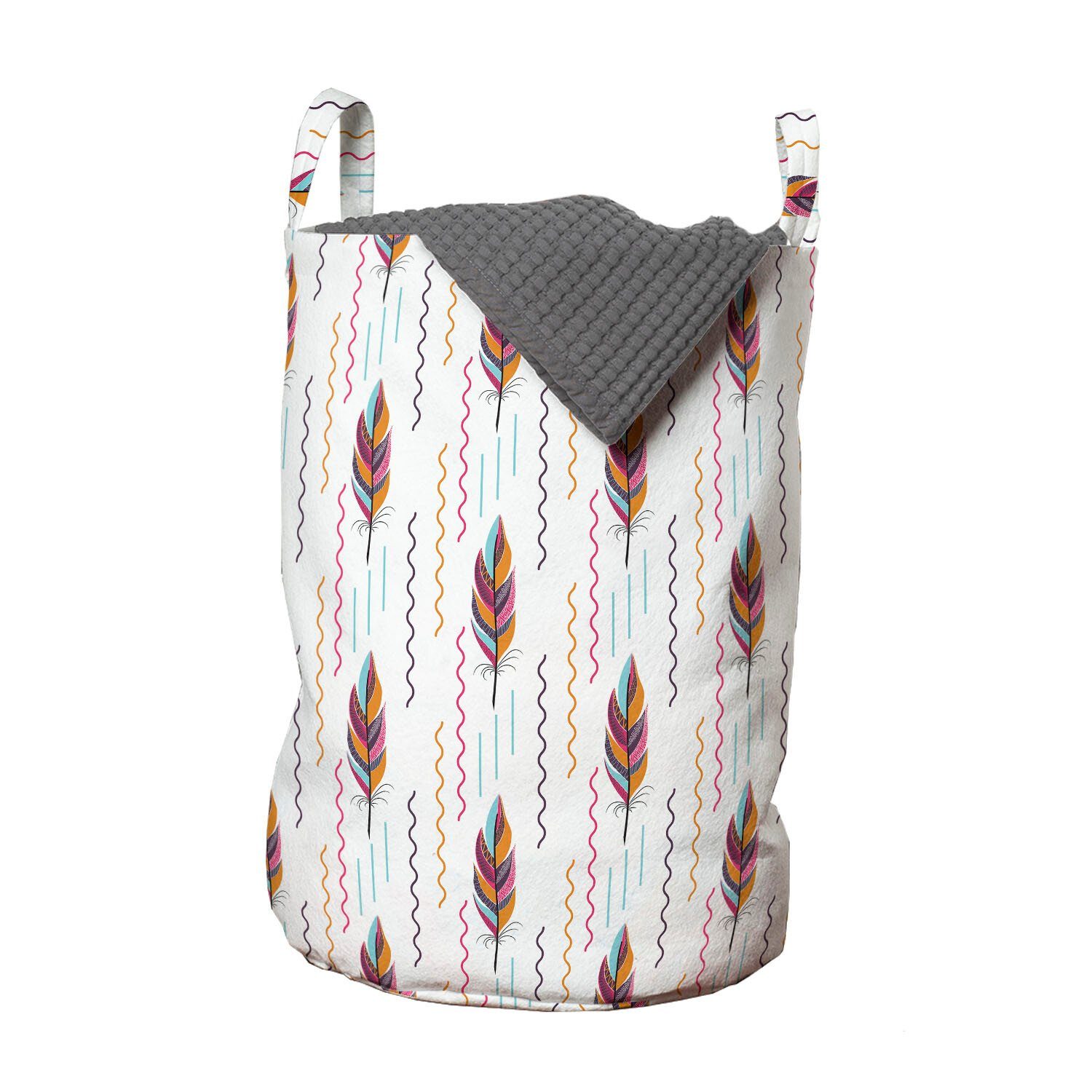 Abakuhaus Wäschesäckchen Wäschekorb mit Griffen Kordelzugverschluss für Waschsalons, Feder Bohemian Wellenförmige Motive