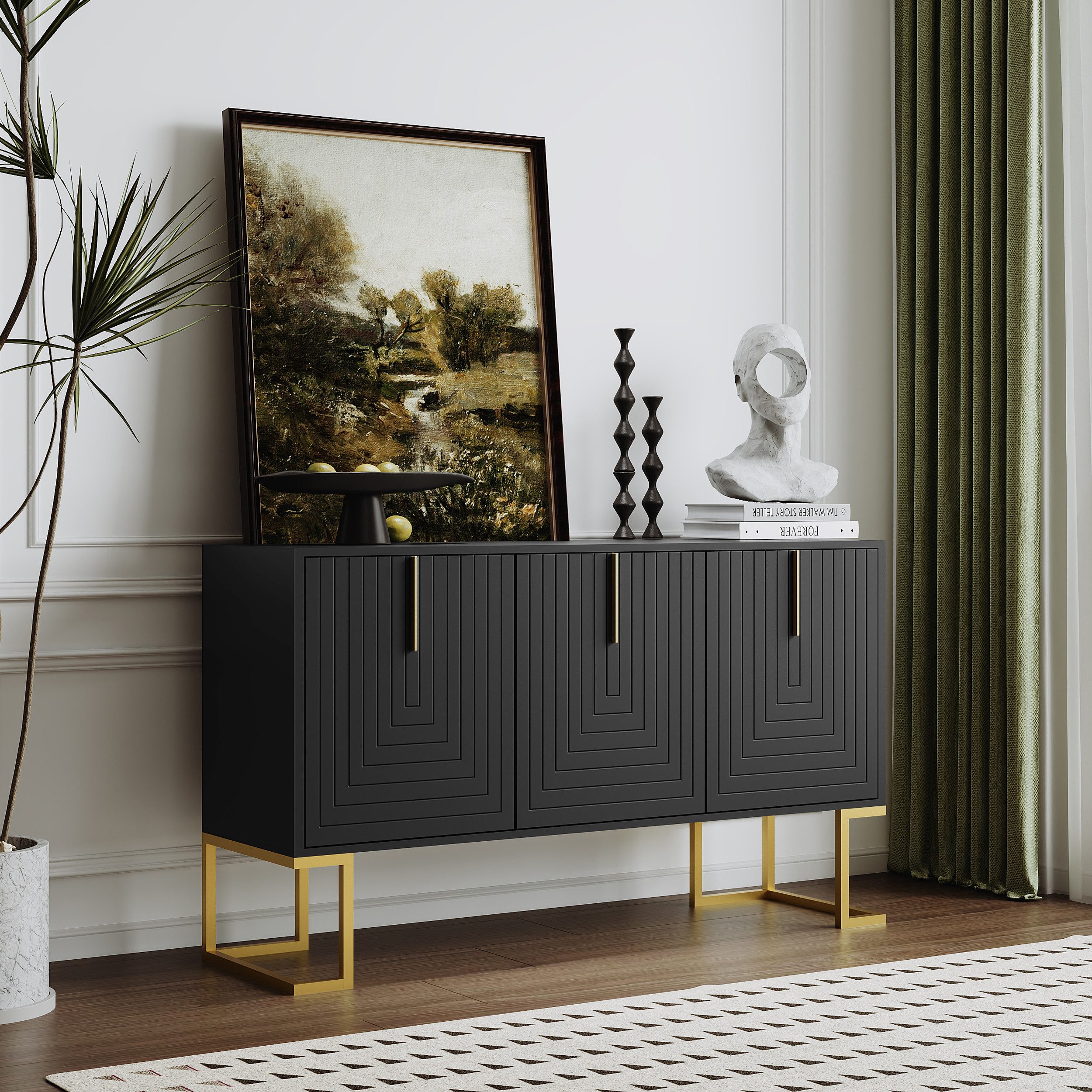 Odikalo Sideboard Modernes Sideboard mit verstellbaren Regalen,U-förmigen Schranktüren, 138 L x 40 B x 80.5H(cm)
