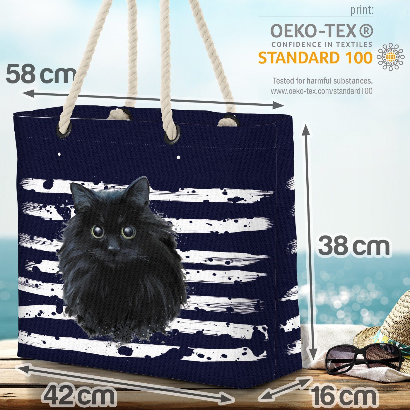 VOID Strandtasche (1-tlg), Katze Tier Pet Cat Katzenkorb Haustier marineblau