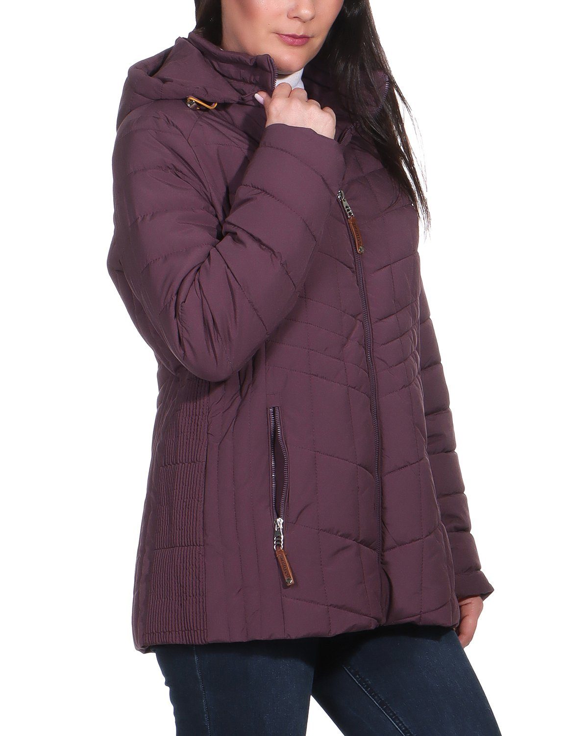 Aurela Damenmode Winterjacke Kuschelige Steppjacke mit Innenfell für Damen (1-St) auch in großen Größen erhältlich, mit Kapuze, warm gefüttert mit Teddyfell Beere