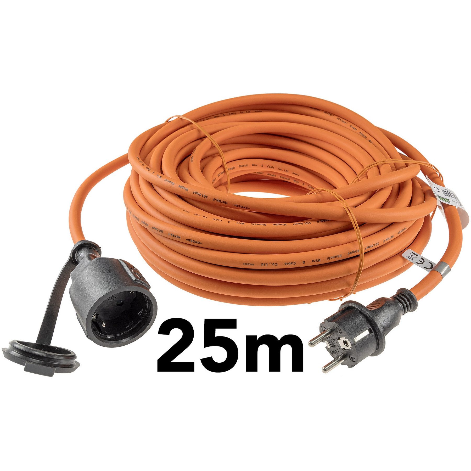 ChiliTec CHILITEC Gummi Schutzkontaktverlängerung, IP44, 25 m, orange Verlängerungskabel